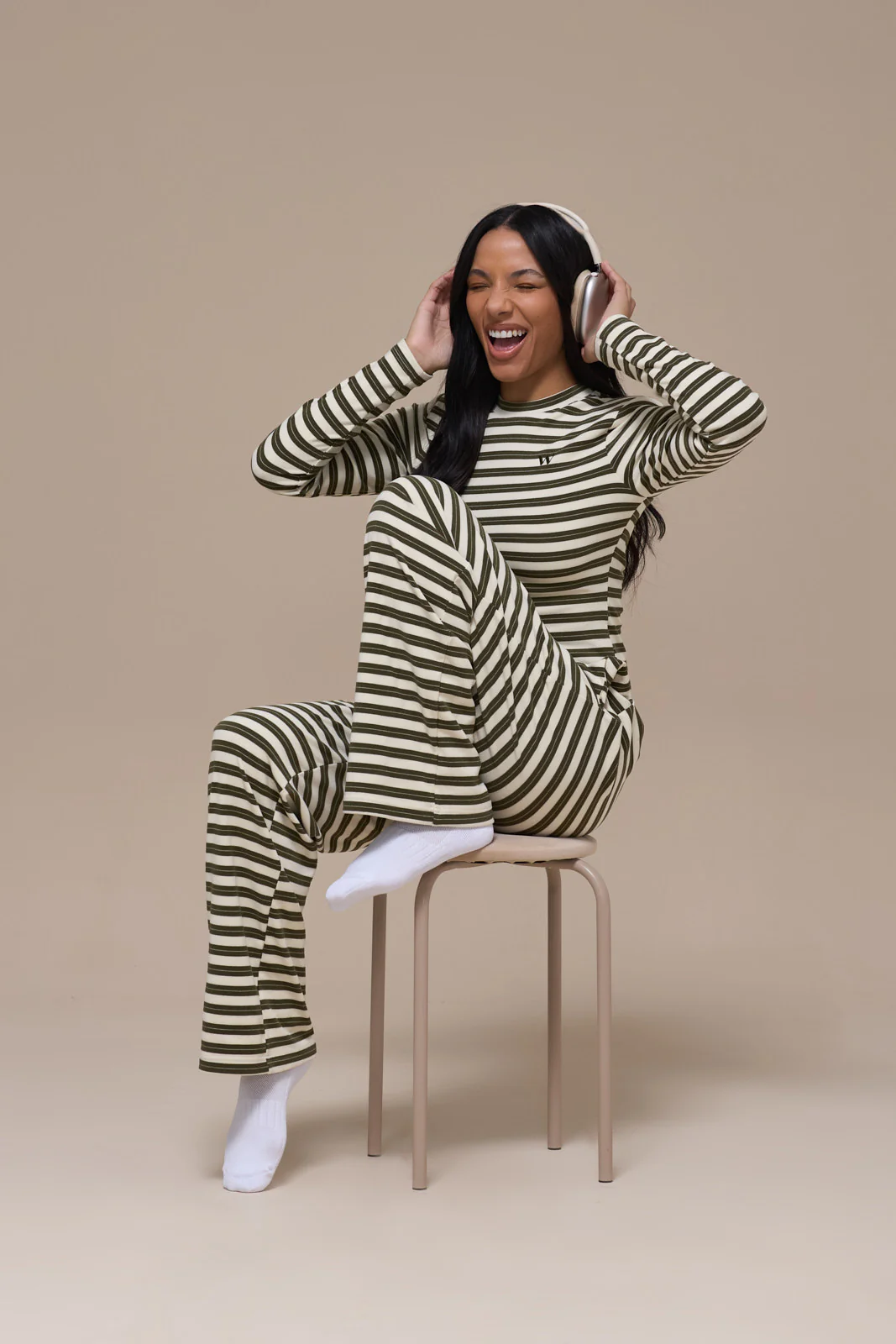 FRANKIE TROUSERS | CREAM & KHAKI STRIPE - Image 15