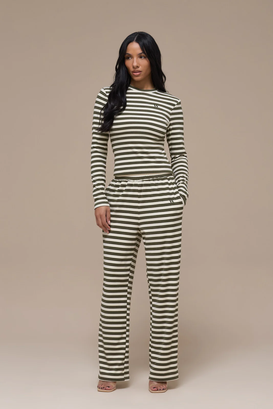 FRANKIE TROUSERS | CREAM & KHAKI STRIPE - Image 2
