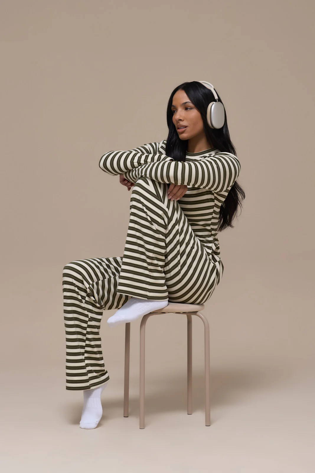 FRANKIE TROUSERS | CREAM & KHAKI STRIPE - Image 5