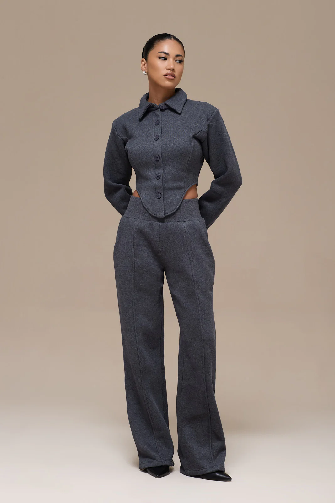 HATTIE CORSET SWEATSHIRT | CHARCOAL - SALE - Image 4
