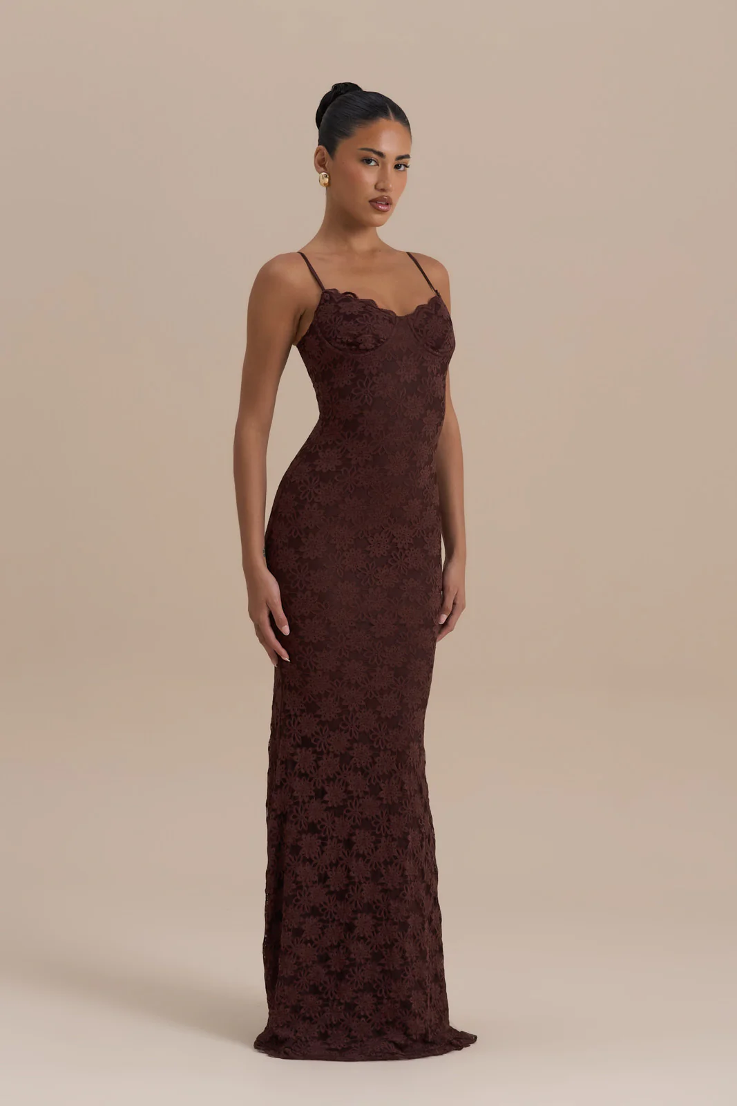 LEAH LACE MAXI DRESS | CHOCOLATE - Image 3