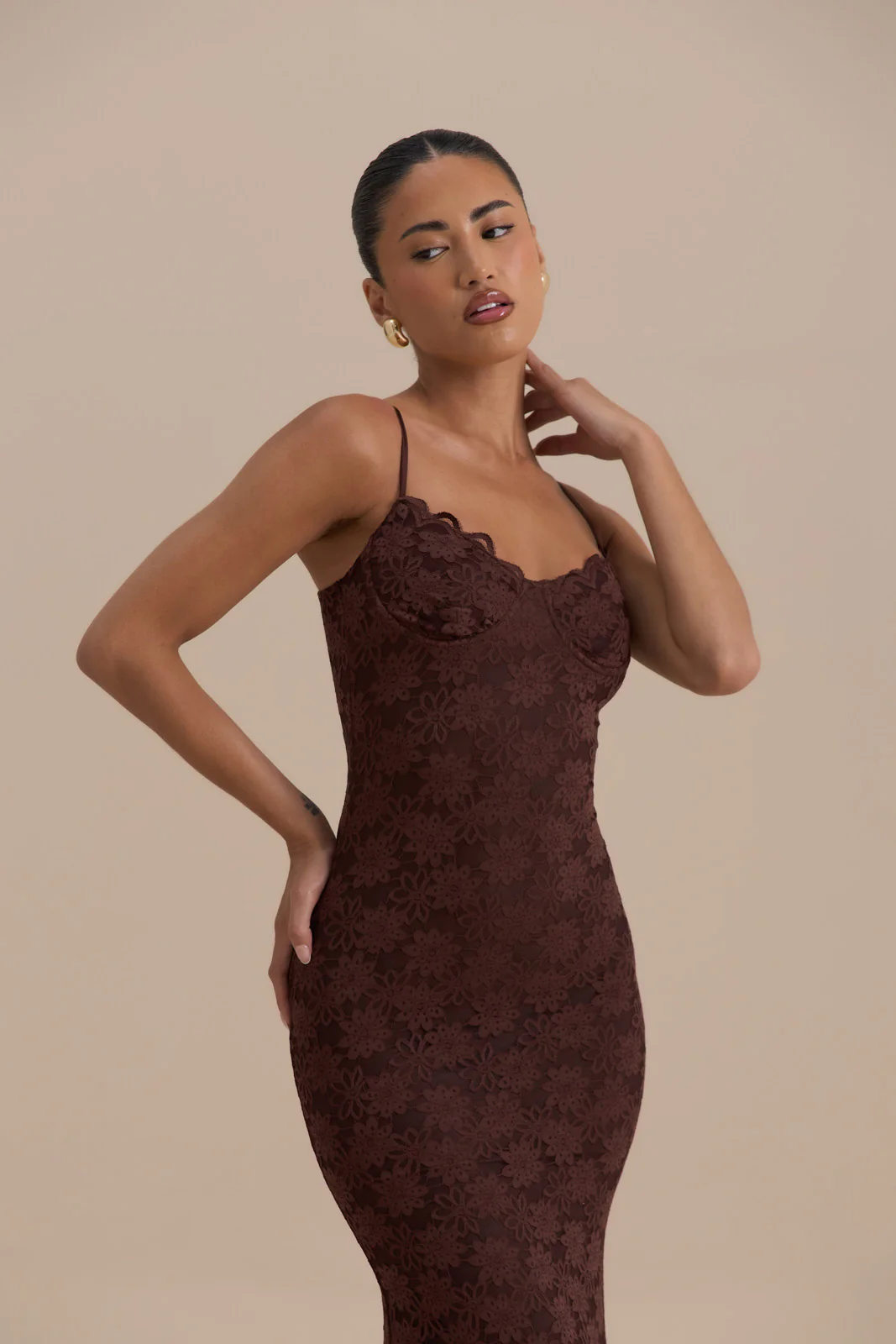 LEAH LACE MAXI DRESS | CHOCOLATE - Image 5