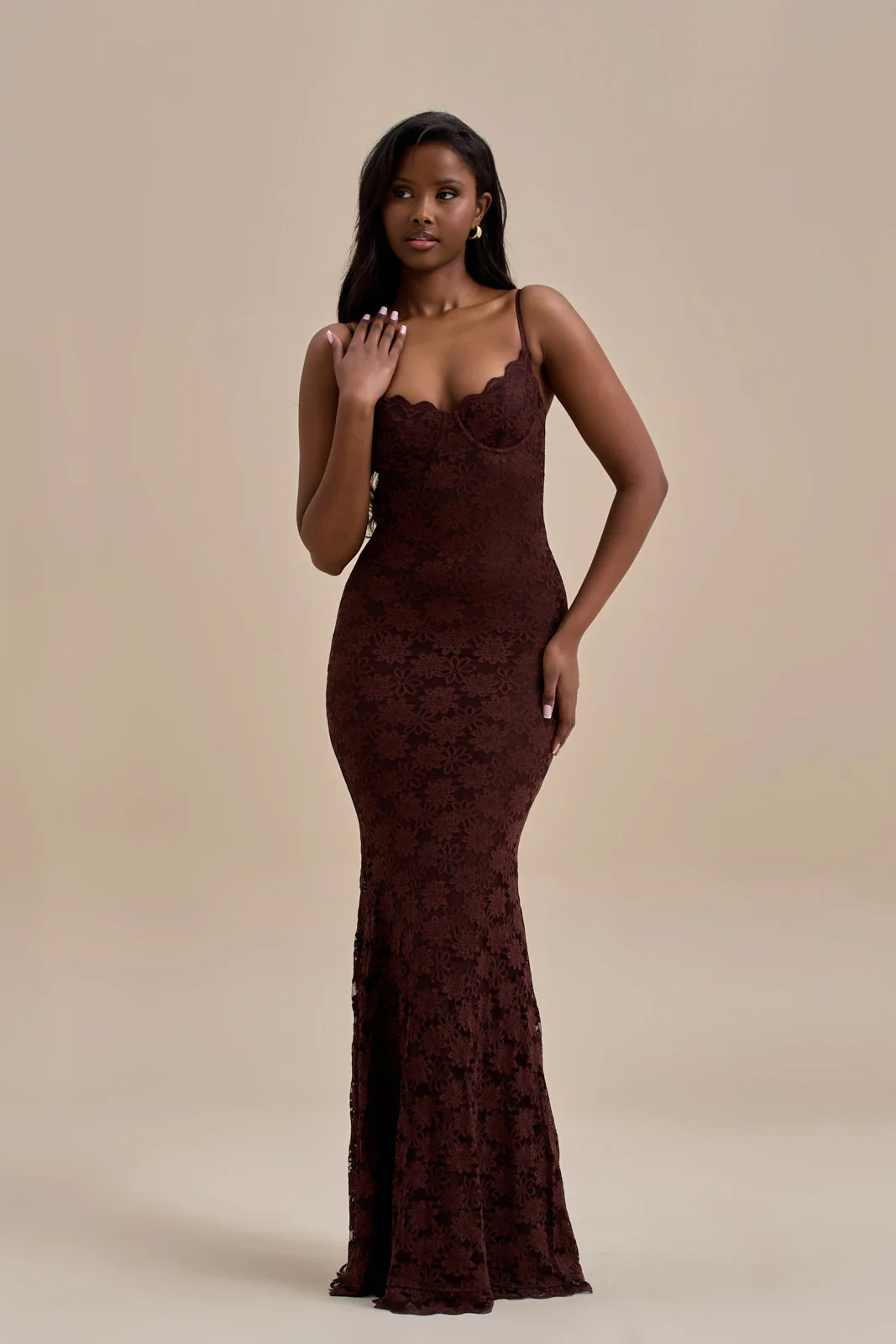 LEAH LACE MAXI DRESS | CHOCOLATE - Image 6