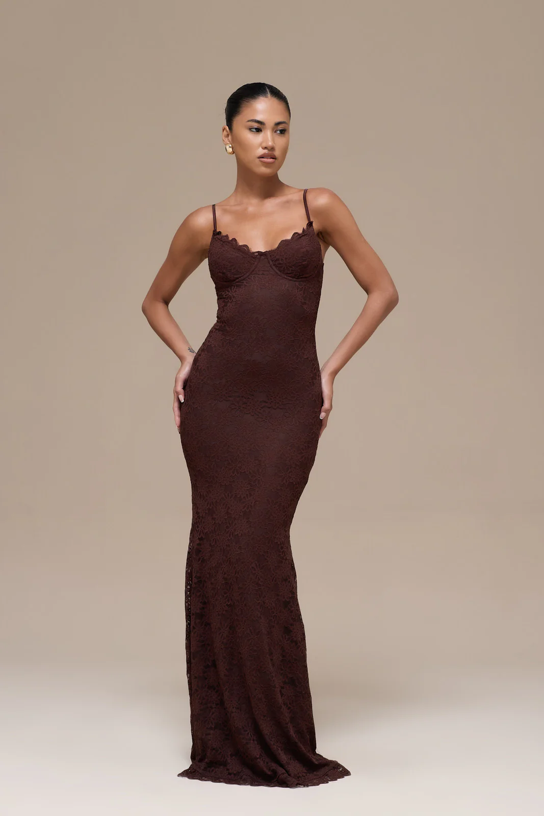 LEAH LACE MAXI DRESS | CHOCOLATE - Image 8