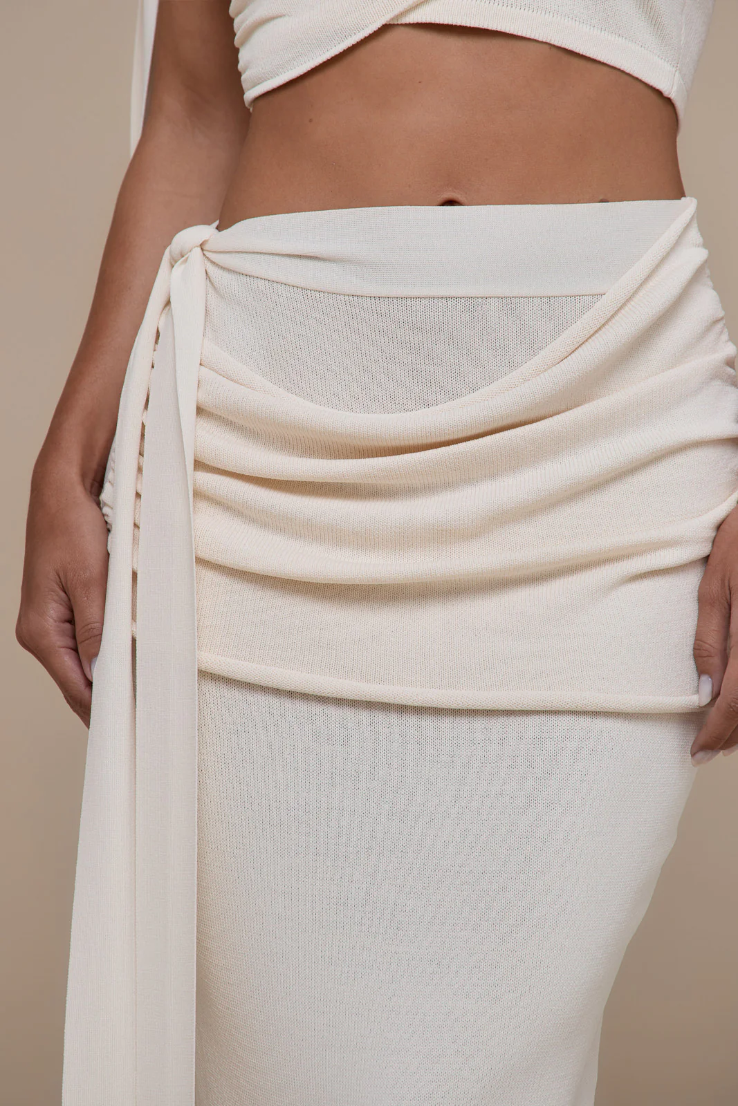 LOIS KNITTED MAXI SKIRT WITH DRAPE DETAIL | VANILLA - Image 12