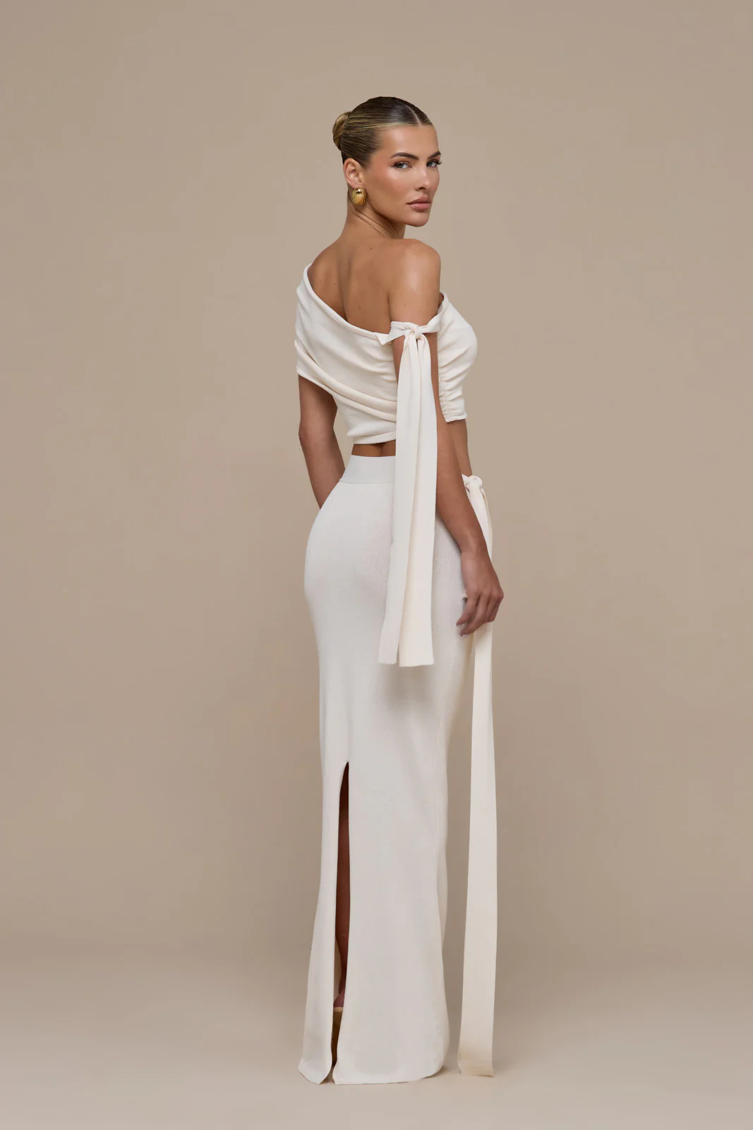 LOIS KNITTED MAXI SKIRT WITH DRAPE DETAIL | VANILLA - Image 13