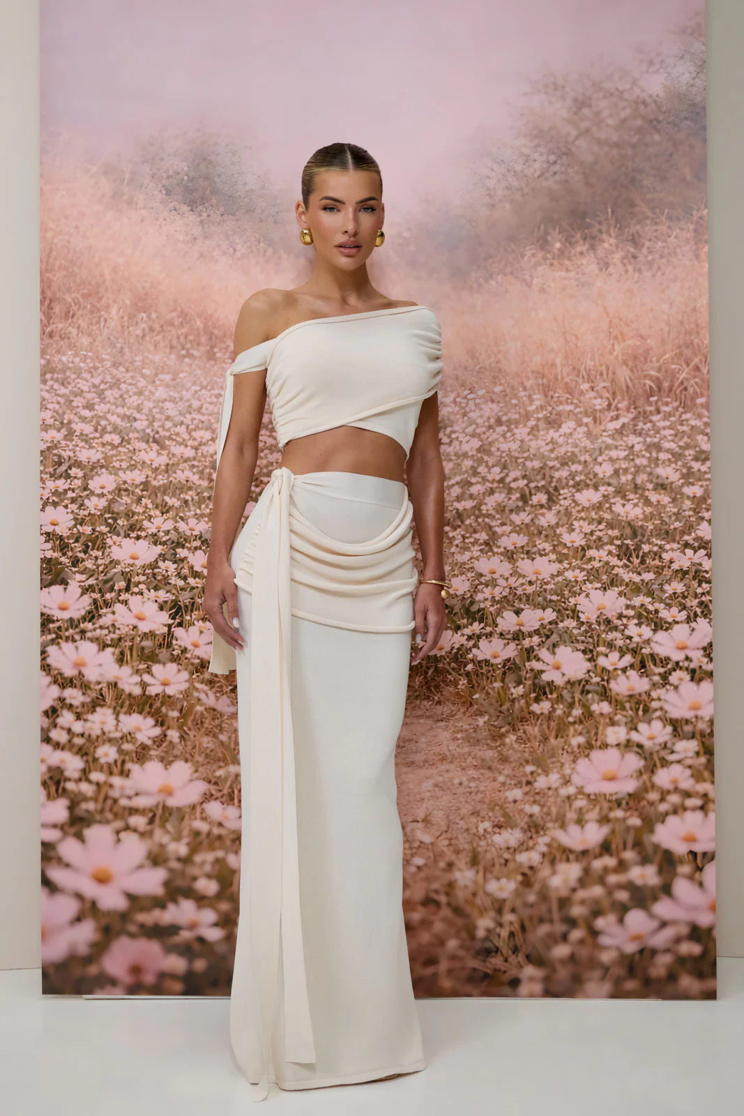 LOIS KNITTED MAXI SKIRT WITH DRAPE DETAIL | VANILLA - Image 14