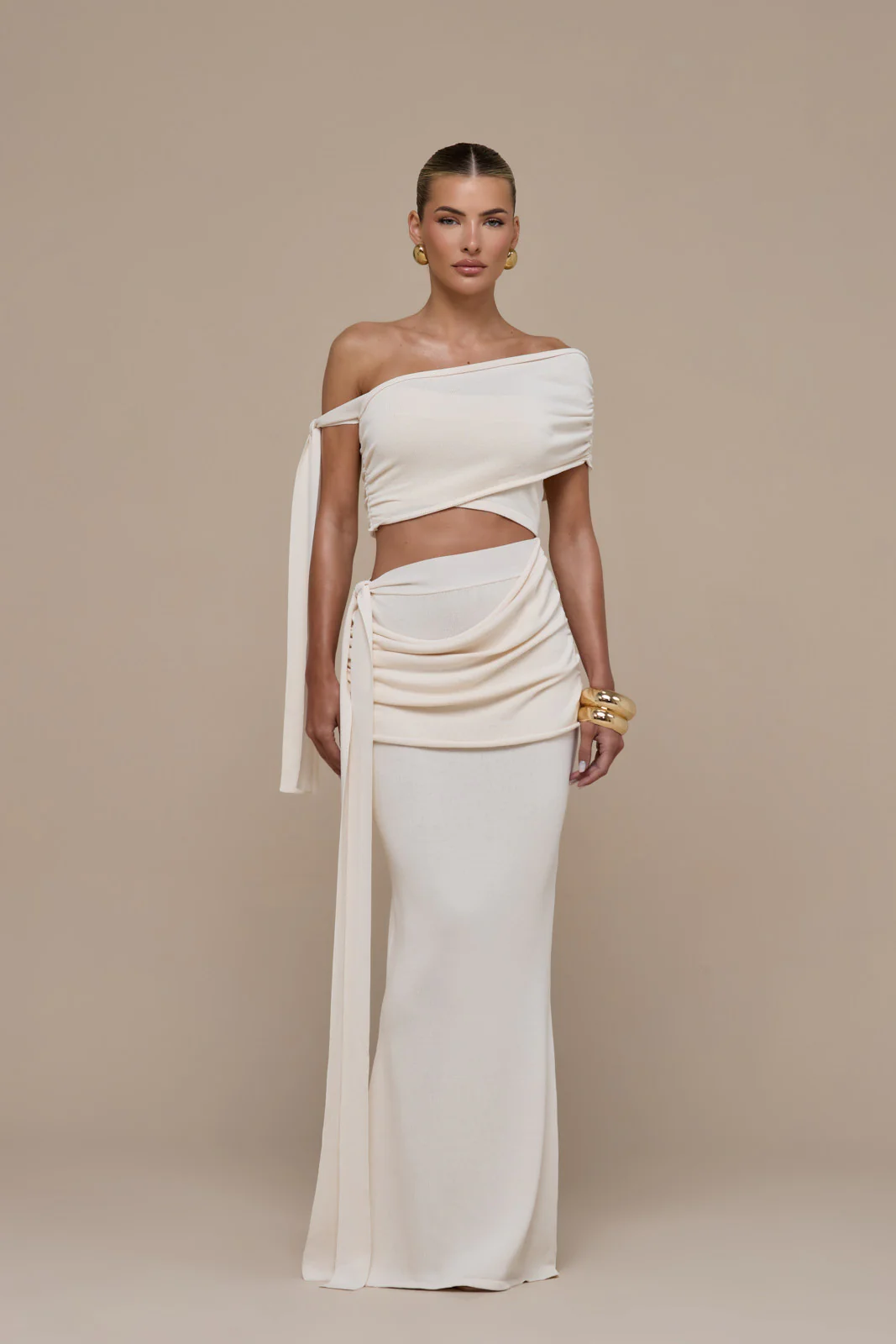 LOIS KNITTED MAXI SKIRT WITH DRAPE DETAIL | VANILLA - Image 2