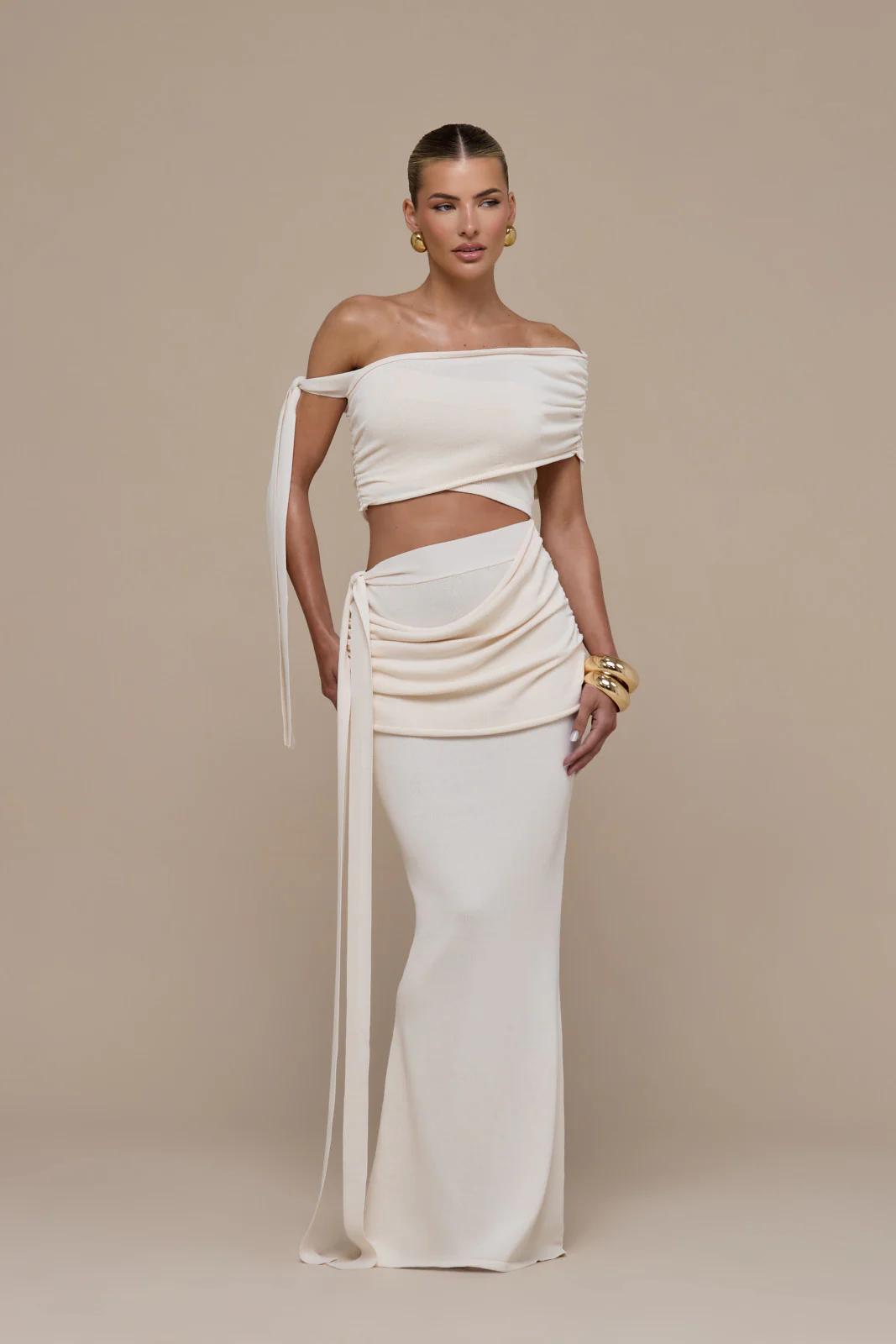 LOIS KNITTED MAXI SKIRT WITH DRAPE DETAIL | VANILLA - Image 5
