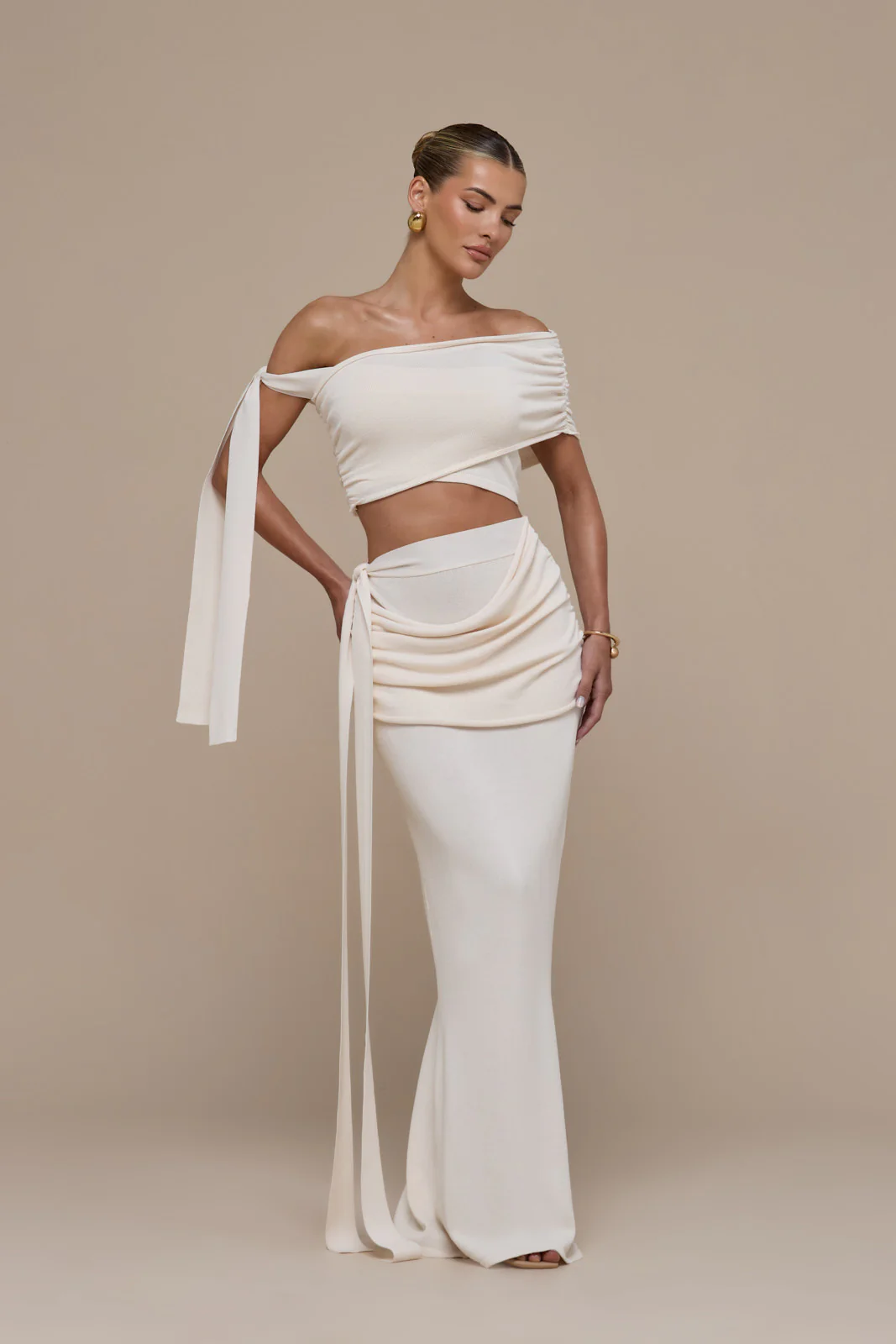 LOIS KNITTED MAXI SKIRT WITH DRAPE DETAIL | VANILLA - Image 6