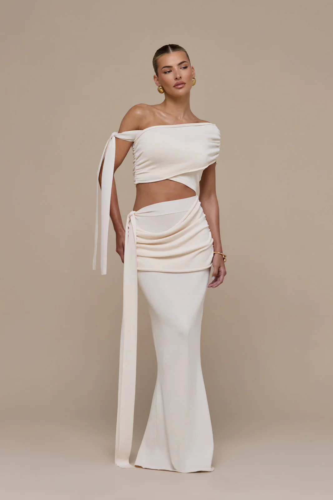 LOIS KNITTED MAXI SKIRT WITH DRAPE DETAIL | VANILLA - Image 7