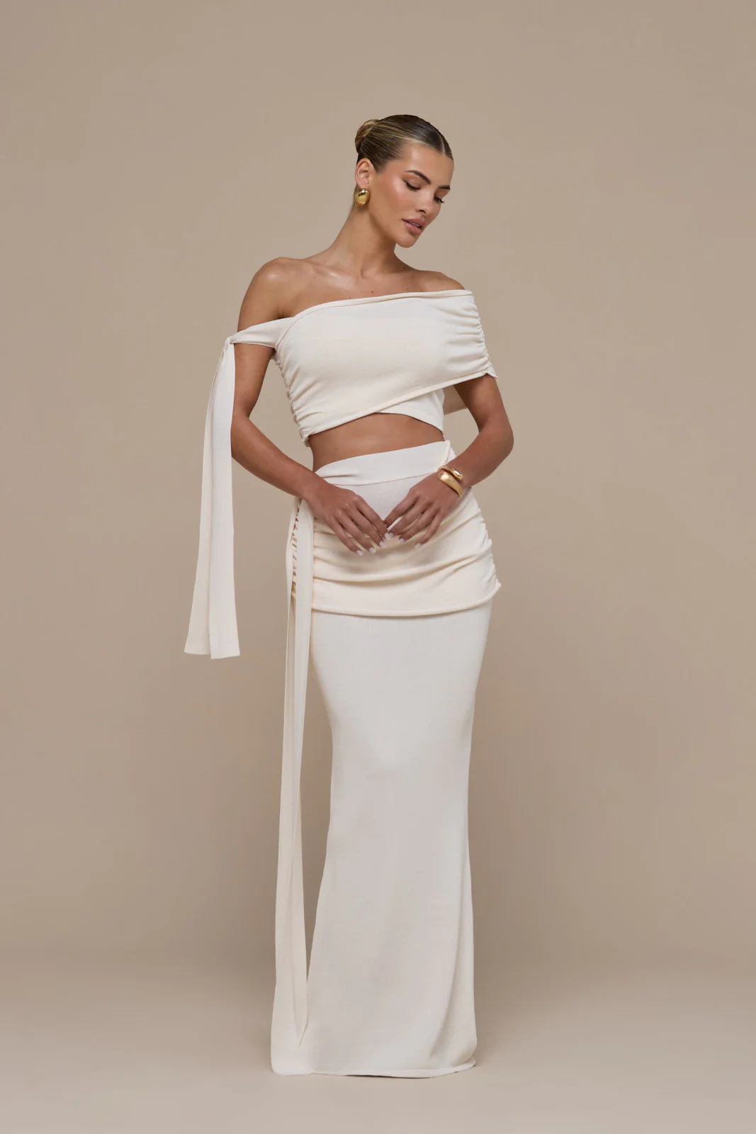 LOIS KNITTED OFF THE SHOULDER TIE DETAIL TOP | VANILLA - Image 6