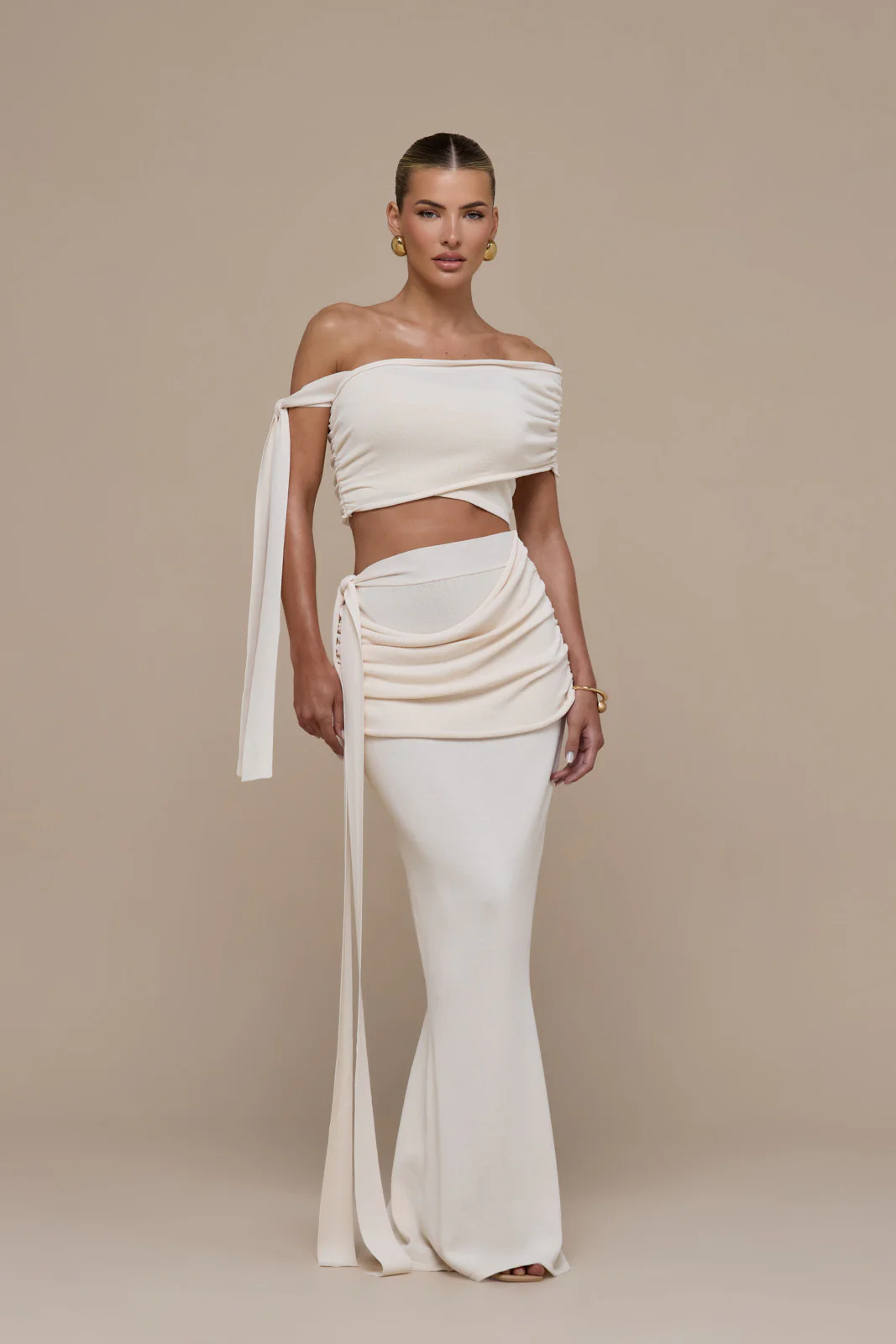 LOIS KNITTED OFF THE SHOULDER TIE DETAIL TOP | VANILLA - Image 7