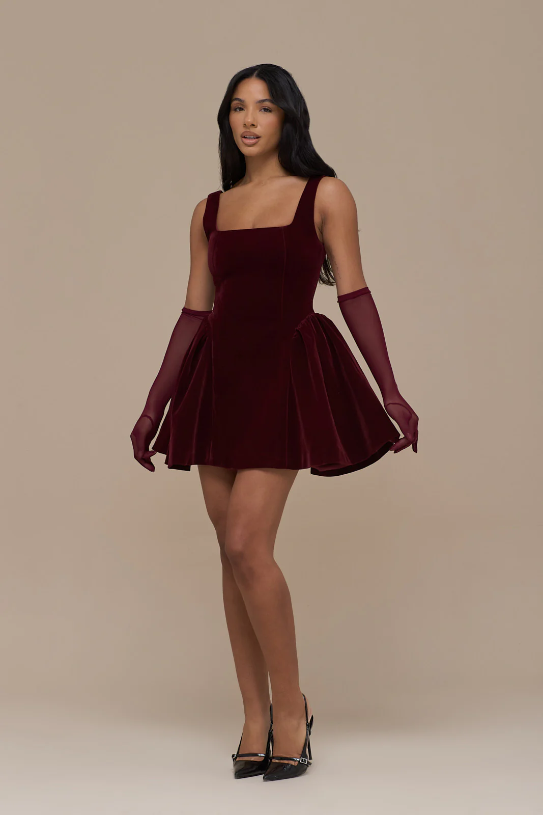 LUCKY MINI DRESS | WINE VELVET