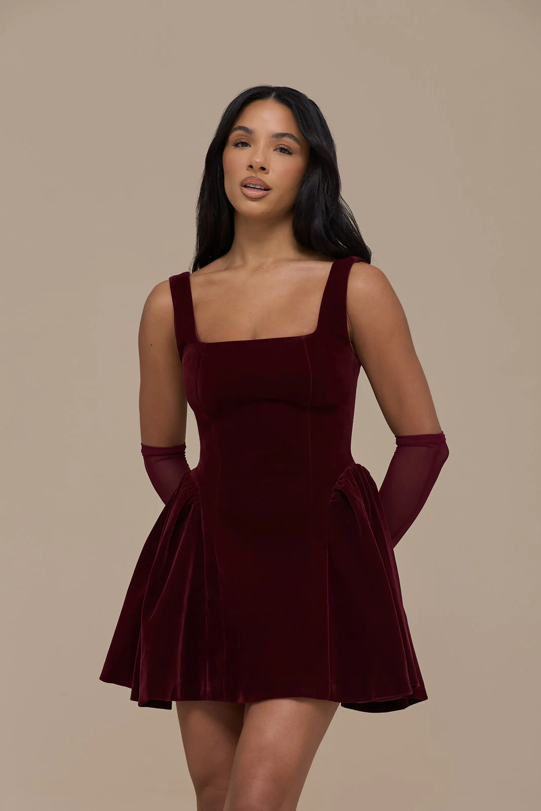 LUCKY MINI DRESS | WINE VELVET - Image 2