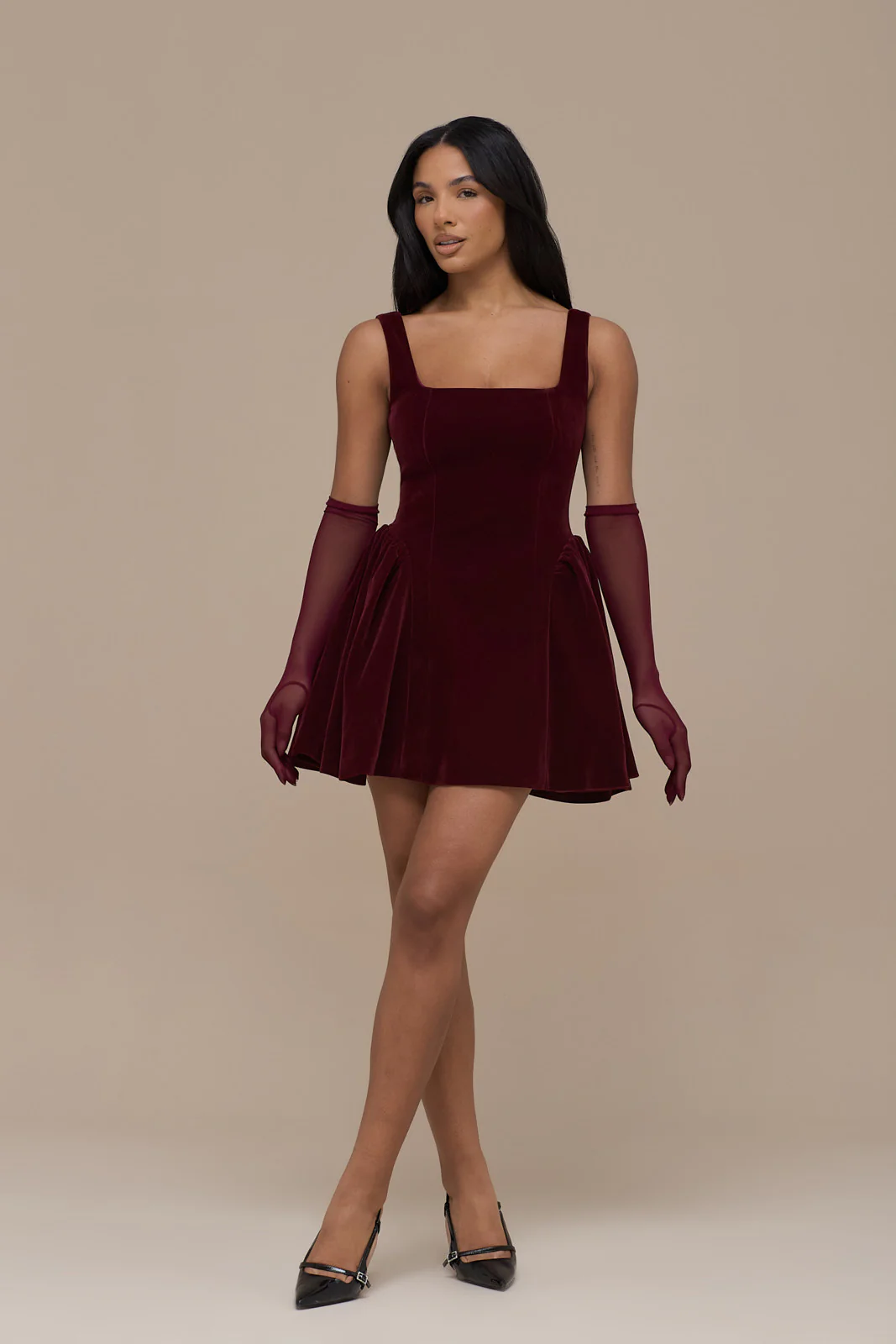 LUCKY MINI DRESS | WINE VELVET - Image 4