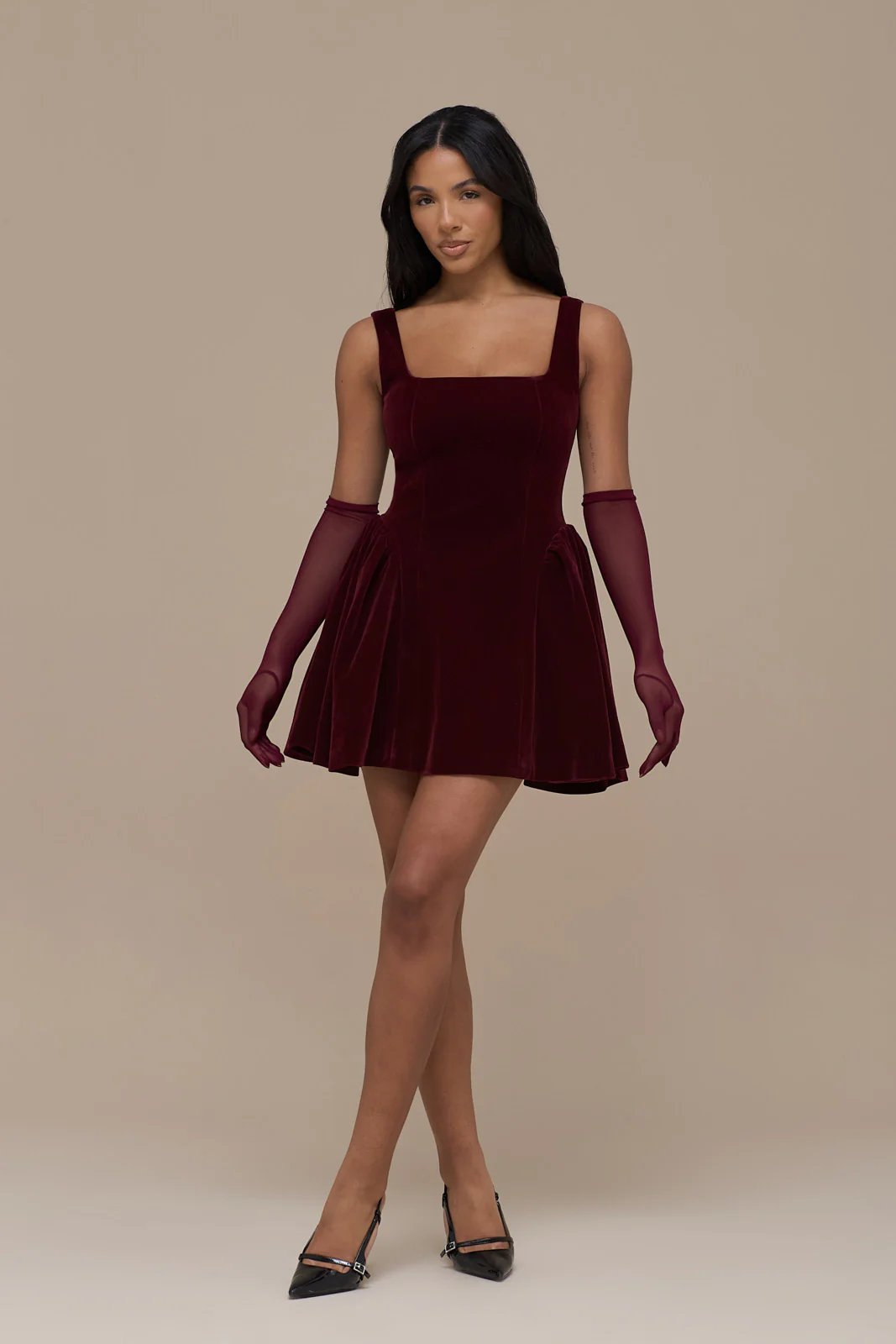 LUCKY MINI DRESS | WINE VELVET - Image 5