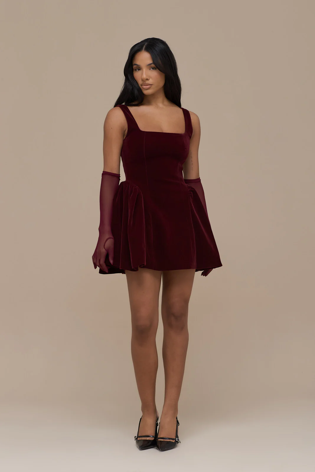 LUCKY MINI DRESS | WINE VELVET - Image 6