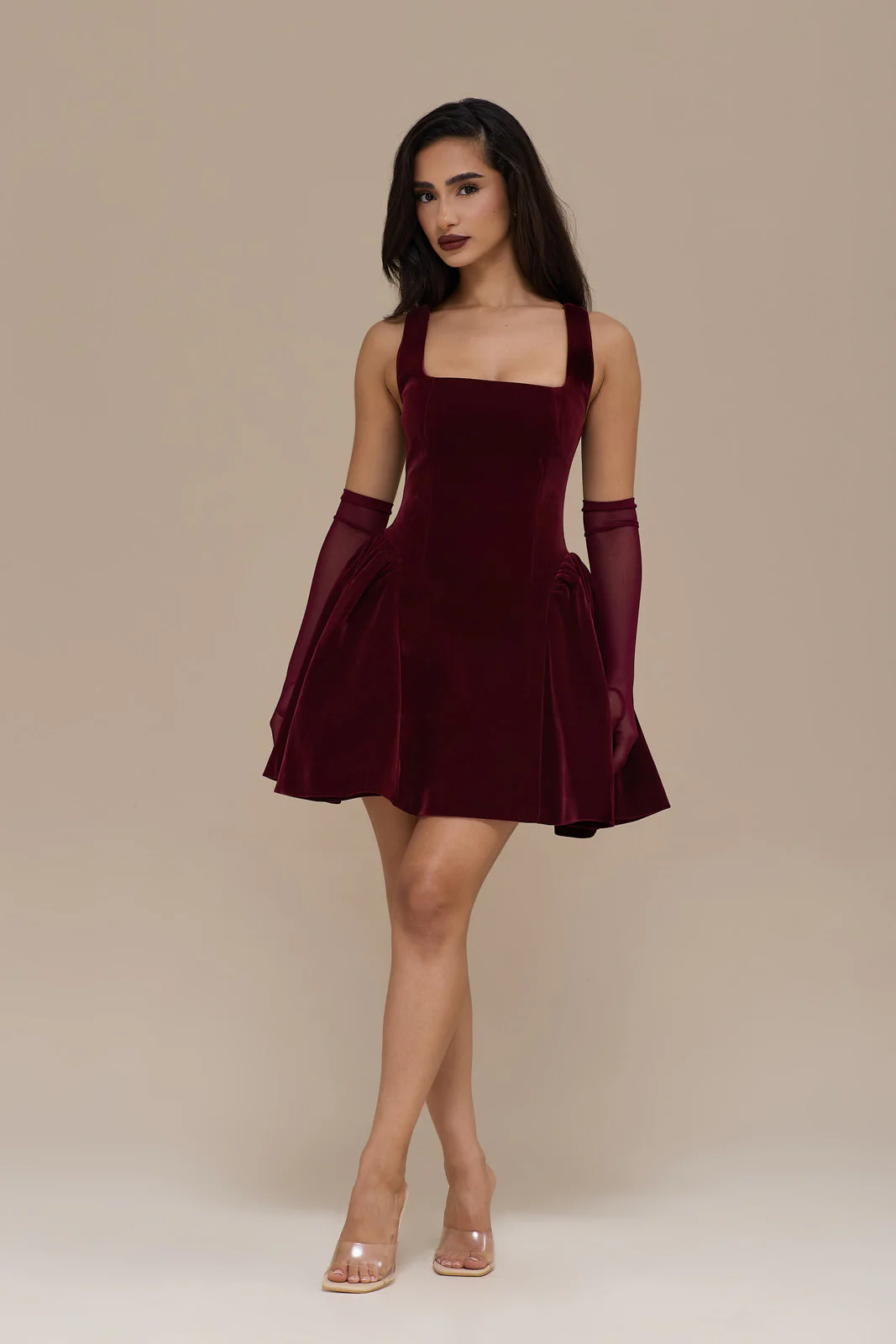 LUCKY MINI DRESS | WINE VELVET - Image 9