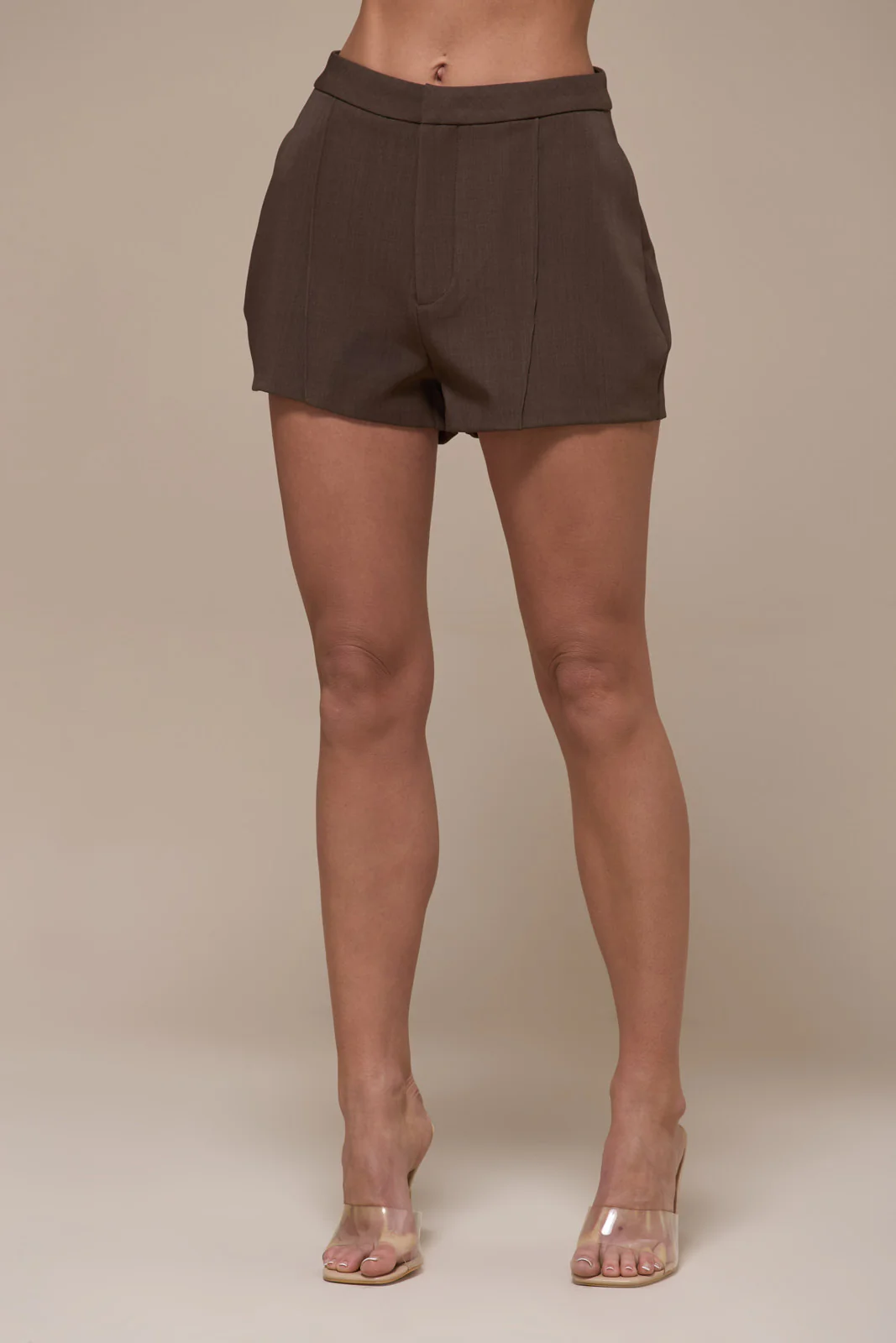 MAEVE TAILORED SHORTS WITH ZIP | BROWN - Image 3