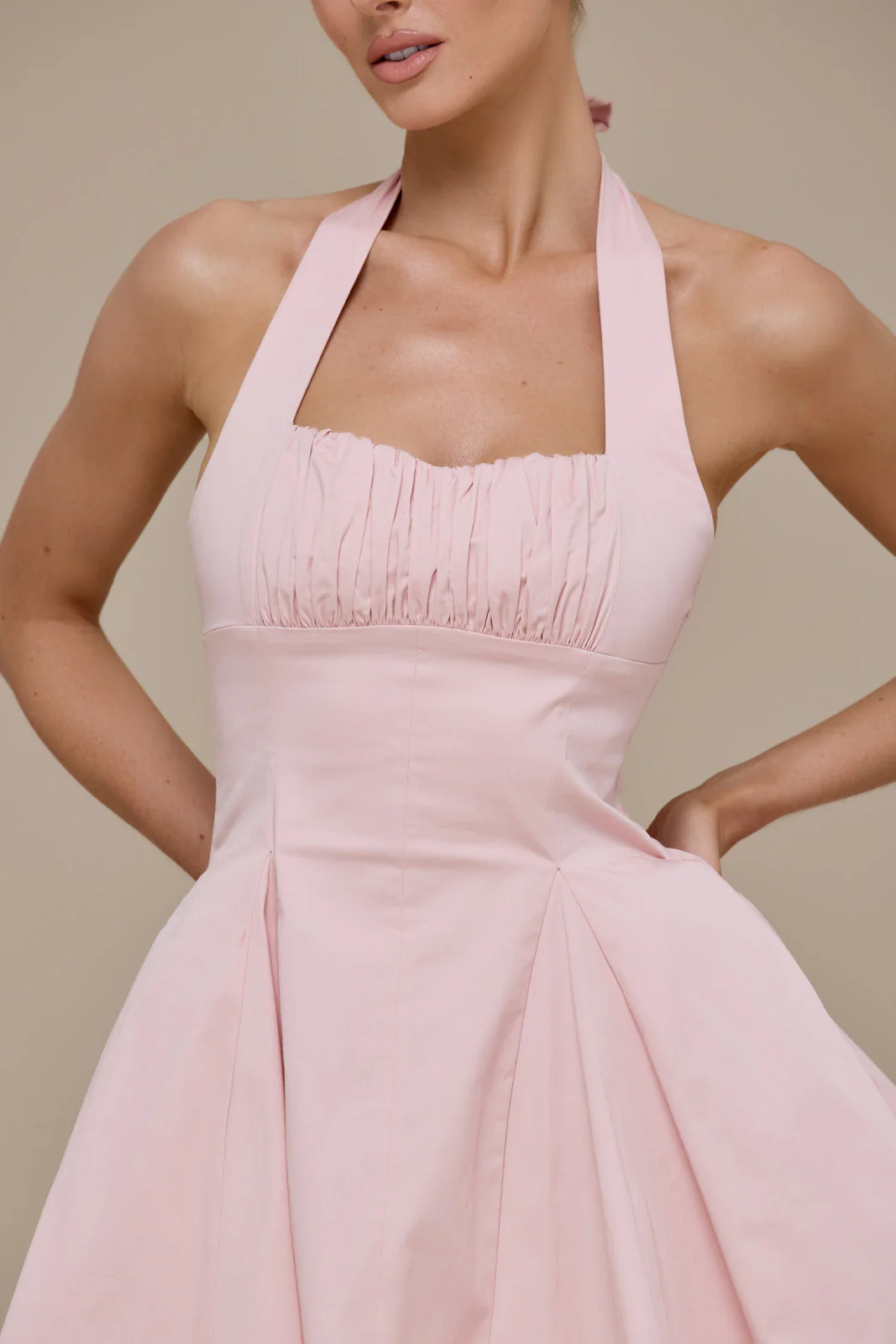 MARILYN HALTER NECK MINI DRESS | BABY PINK - Image 4