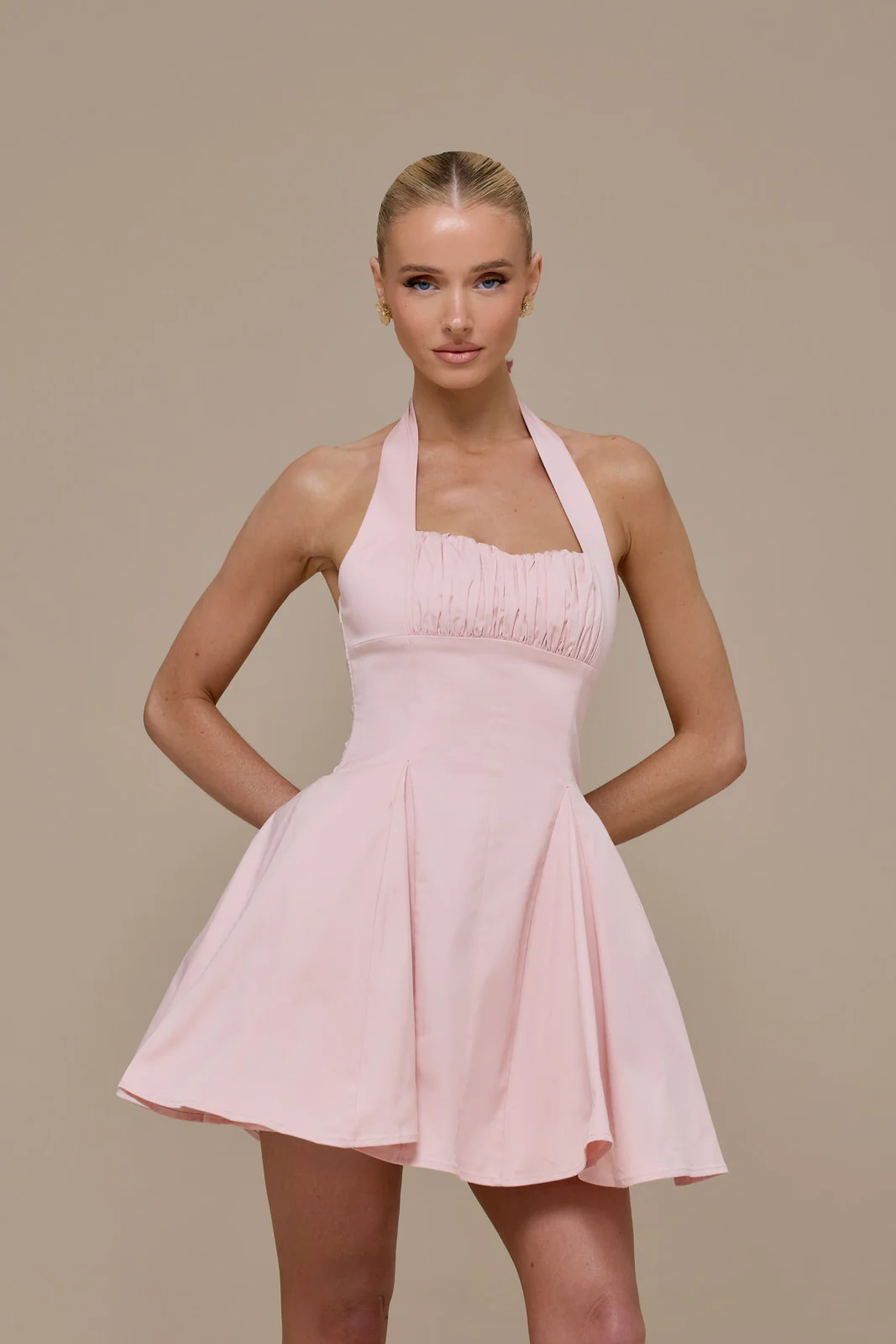 MARILYN HALTER NECK MINI DRESS | BABY PINK - Image 6