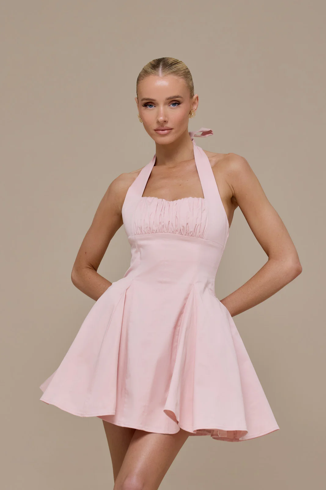 MARILYN HALTER NECK MINI DRESS | BABY PINK - Image 7