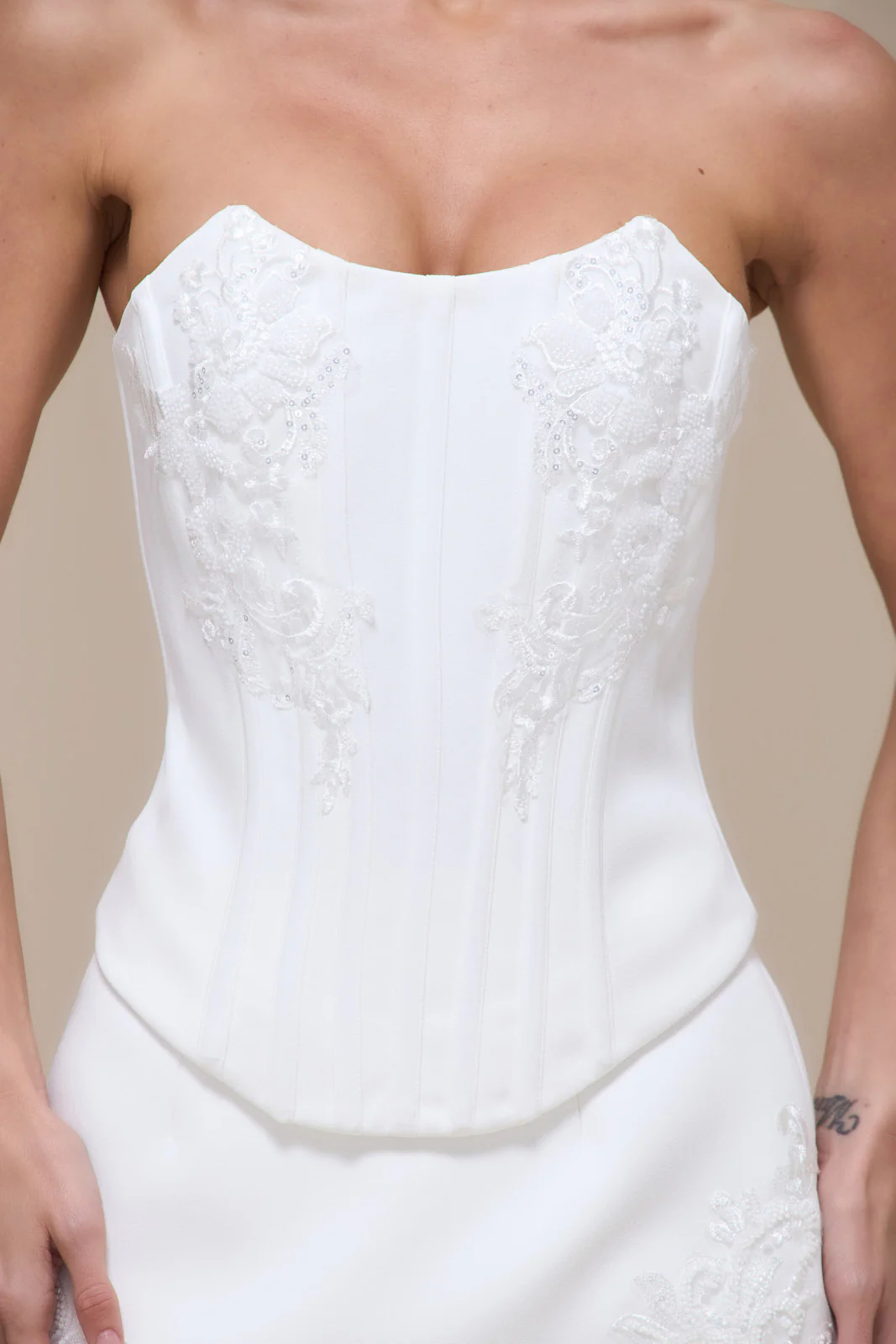 MATILDA CREPE CORSET WITH BEADING DETAILING | WHITE - Image 2