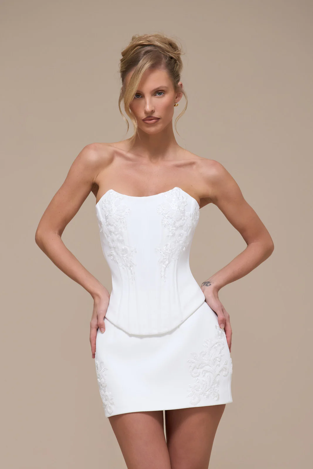 MATILDA CREPE CORSET WITH BEADING DETAILING | WHITE - Image 4