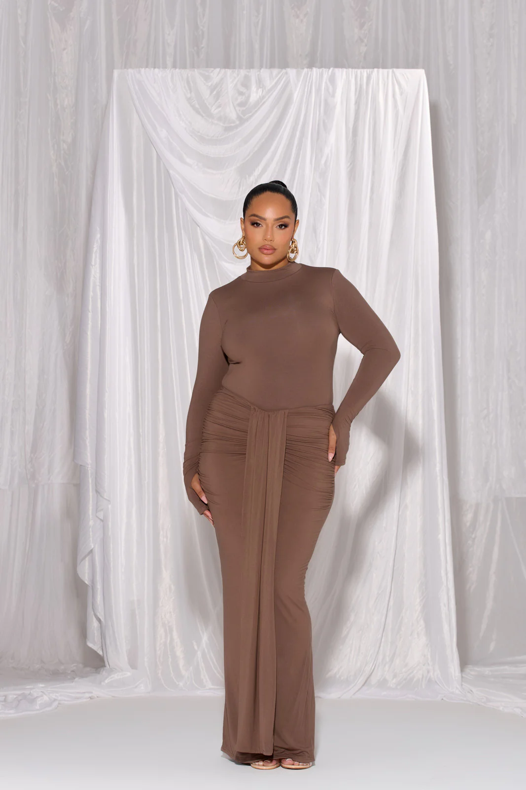 NARA DRAPE MAXI SKIRT | CHOCOLATE - Image 14