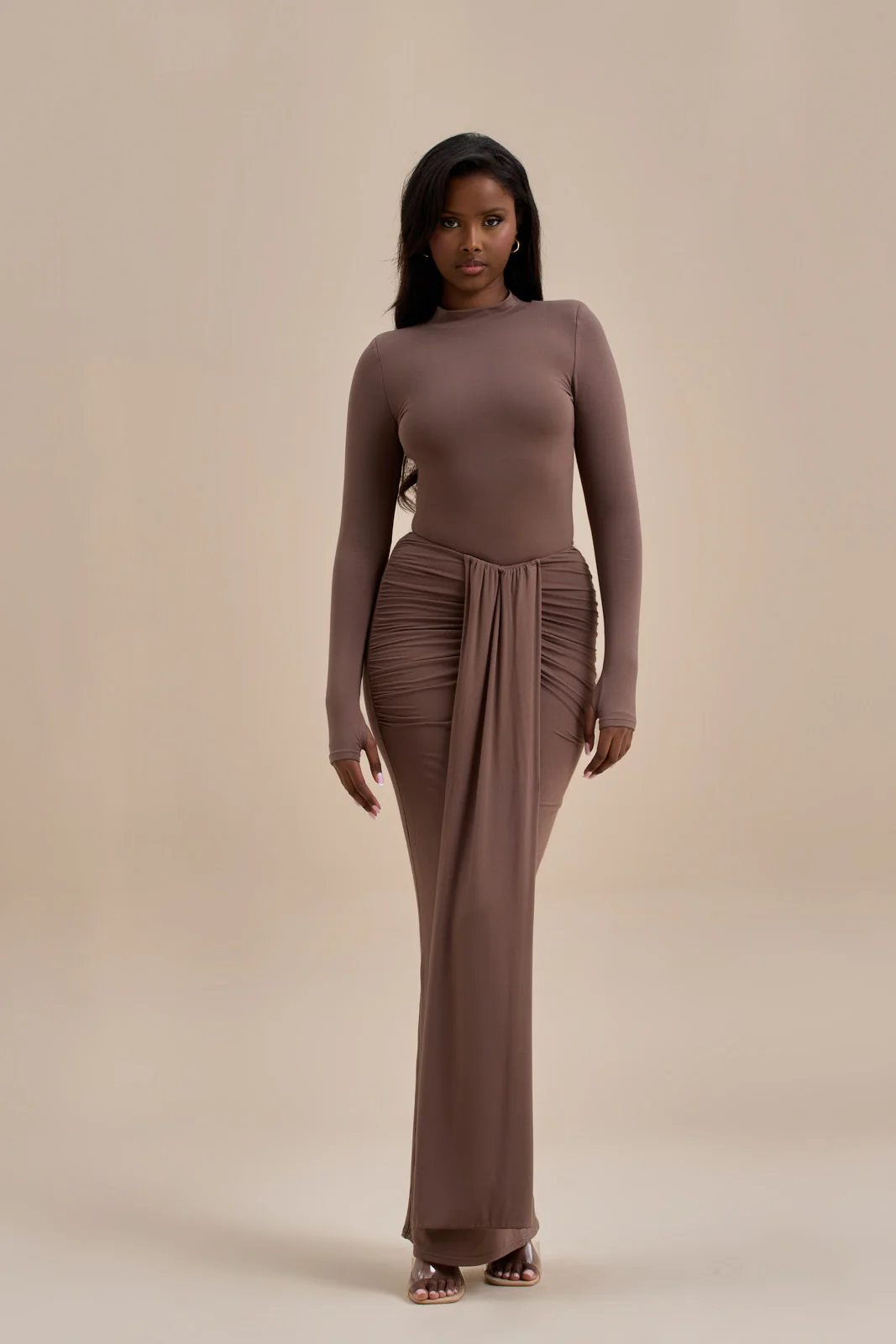 NARA DRAPE MAXI SKIRT | CHOCOLATE - Image 20