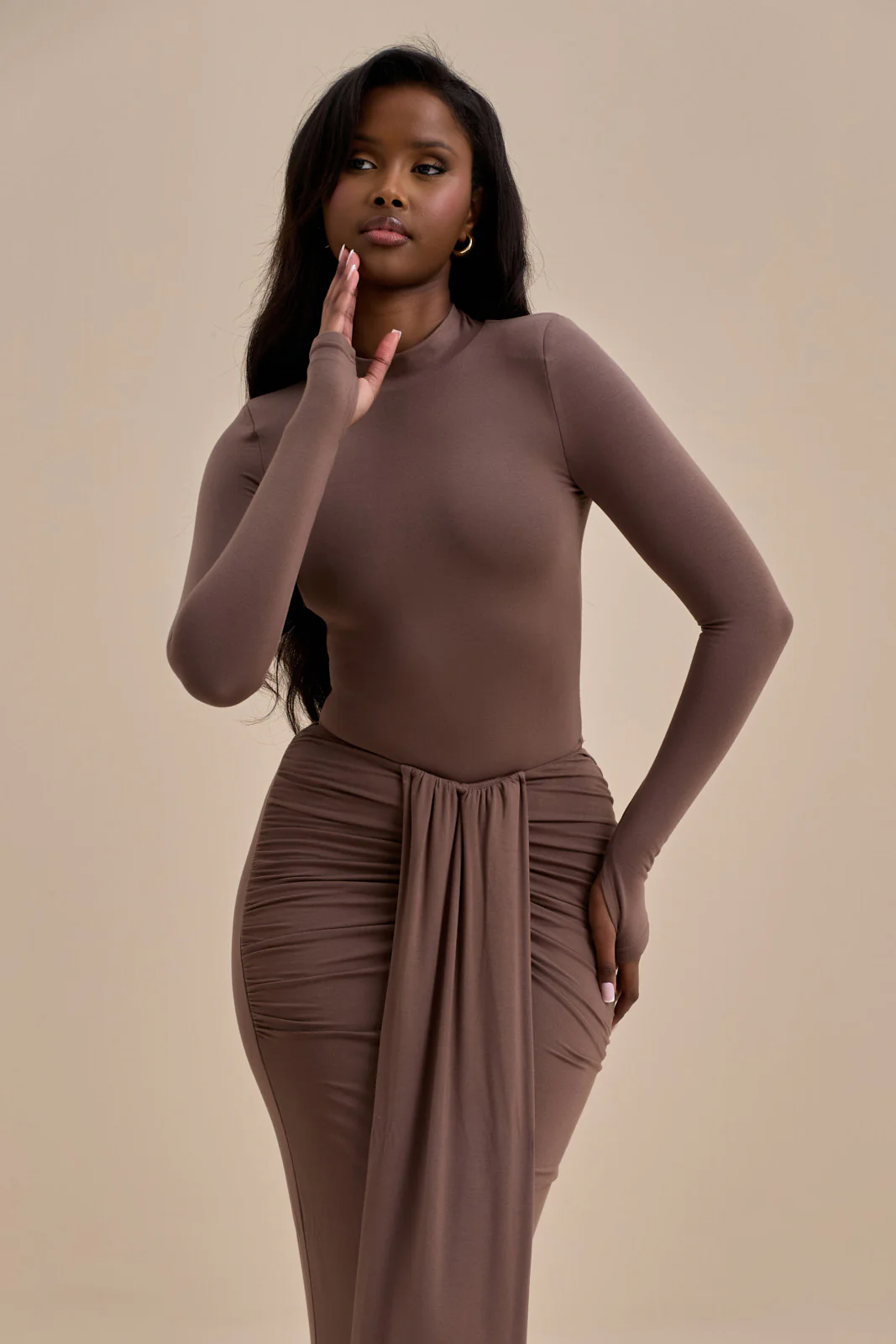 NARA DRAPE MAXI SKIRT | CHOCOLATE - Image 21