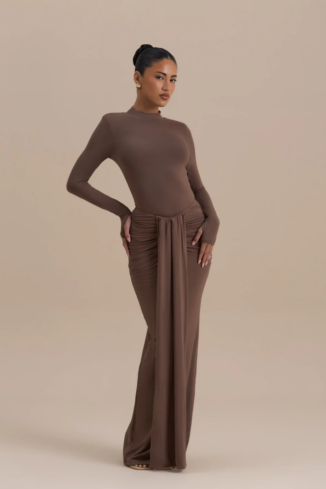 NARA DRAPE MAXI SKIRT | CHOCOLATE - Image 4