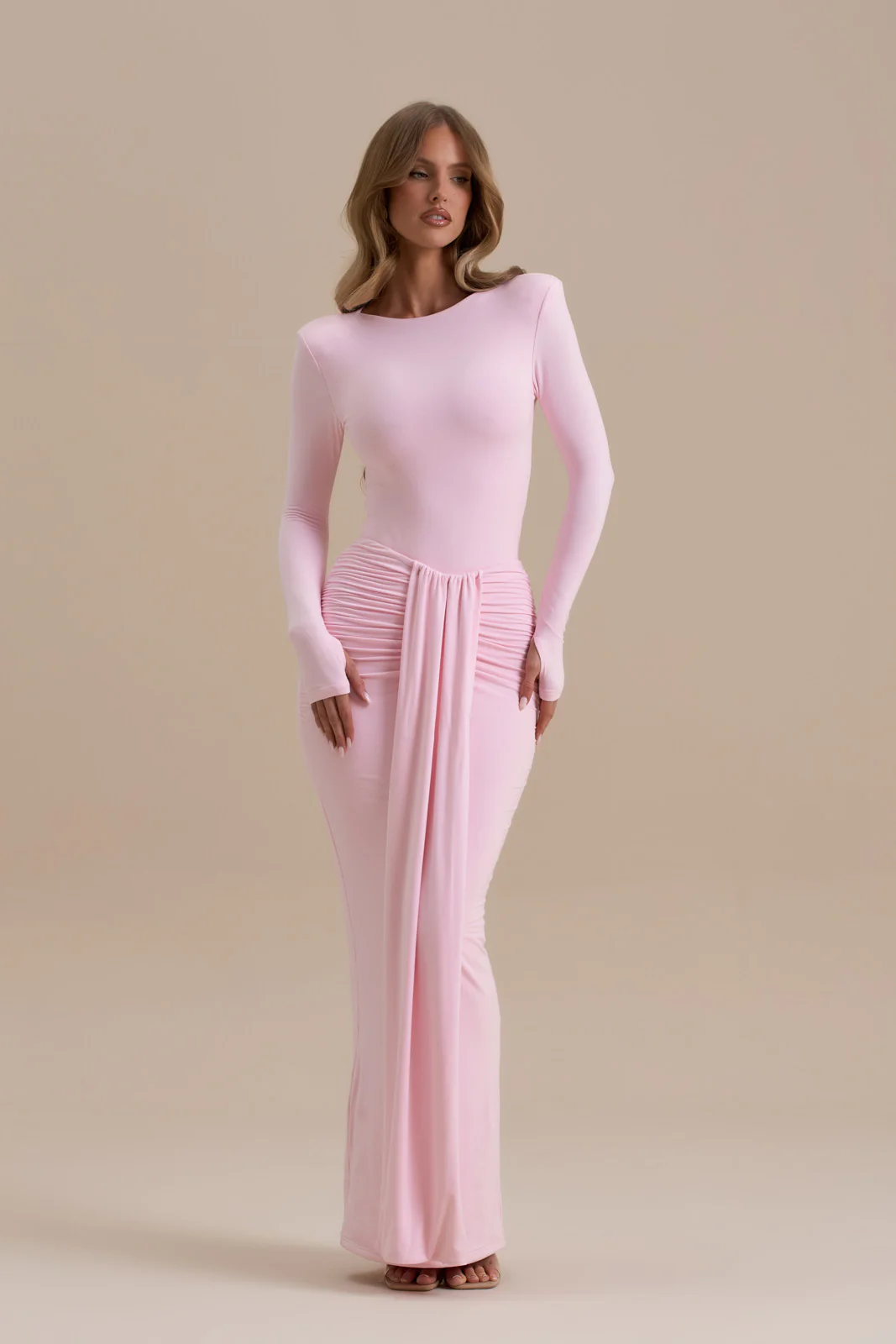 NARA DRAPE MAXI SKIRT | BABY PINK - SALE - Image 3