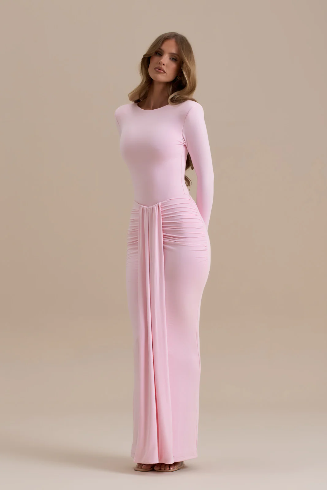 NARA DRAPE MAXI SKIRT | BABY PINK - SALE - Image 6