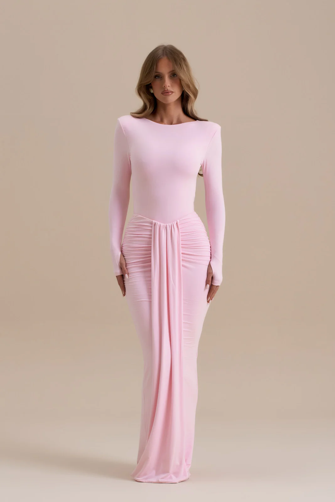 NARA DRAPE MAXI SKIRT | BABY PINK - SALE - Image 7