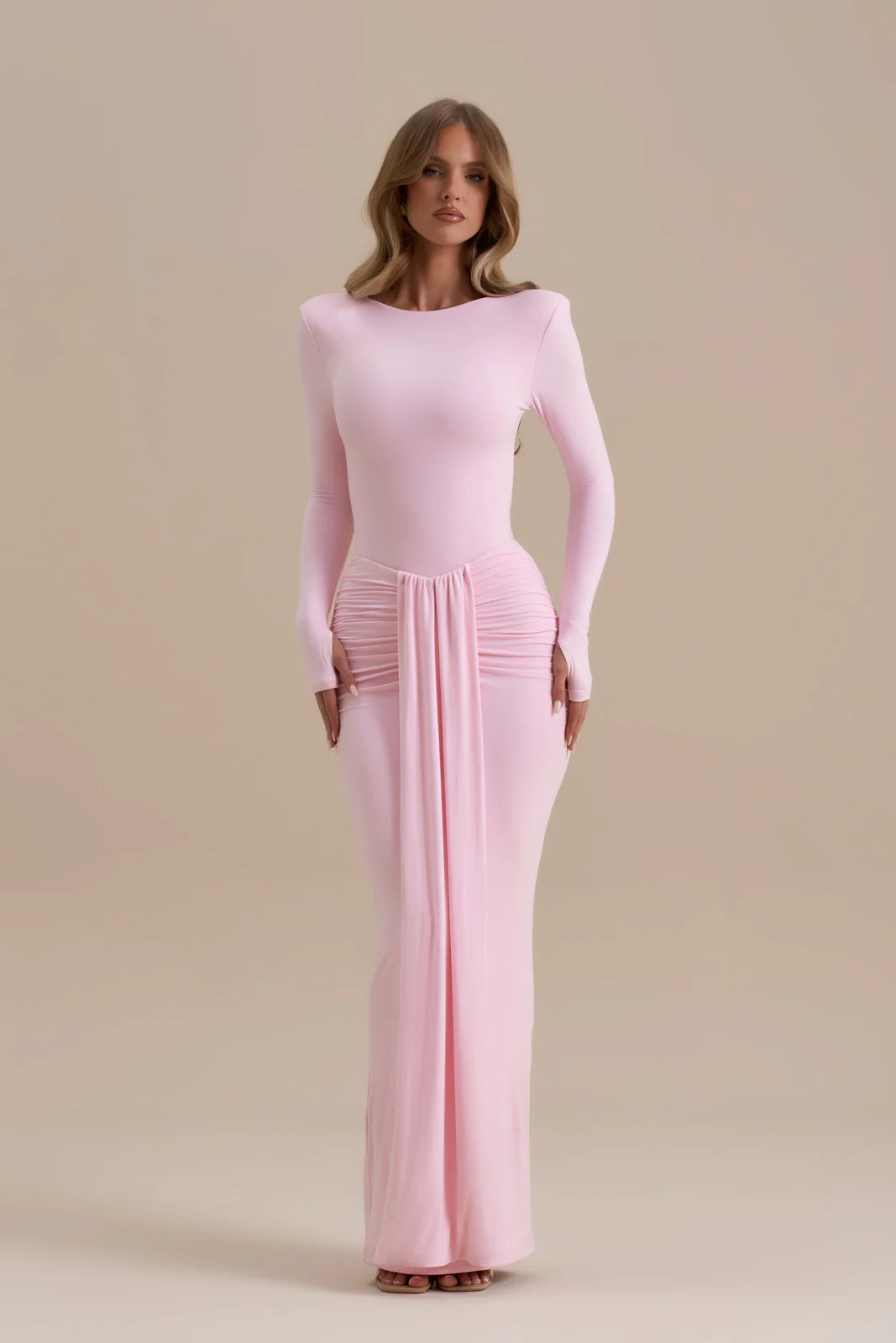 NARA DRAPE MAXI SKIRT | BABY PINK - SALE - Image 8
