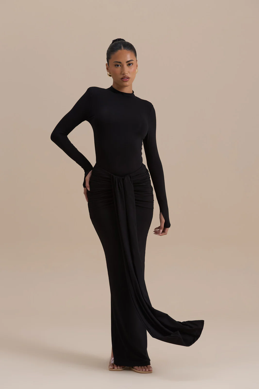 NARA DRAPE MAXI SKIRT | BLACK - Image 4
