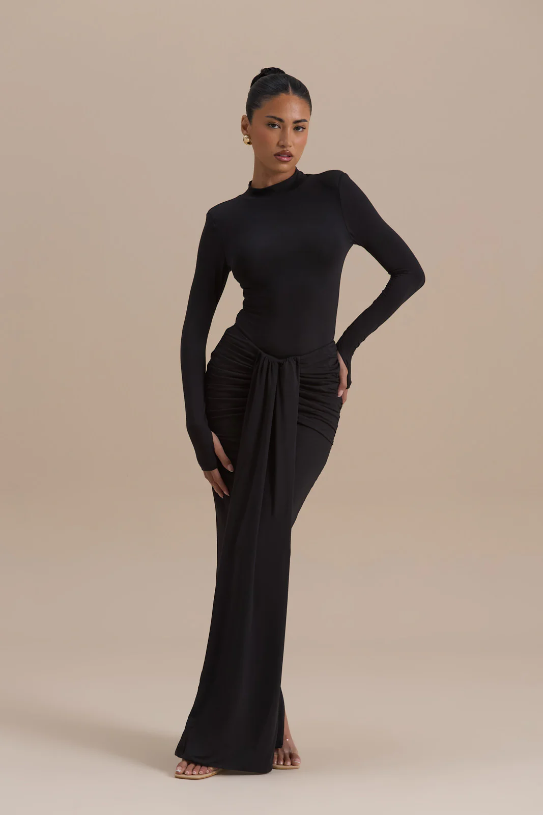 NARA DRAPE MAXI SKIRT | BLACK - Image 6