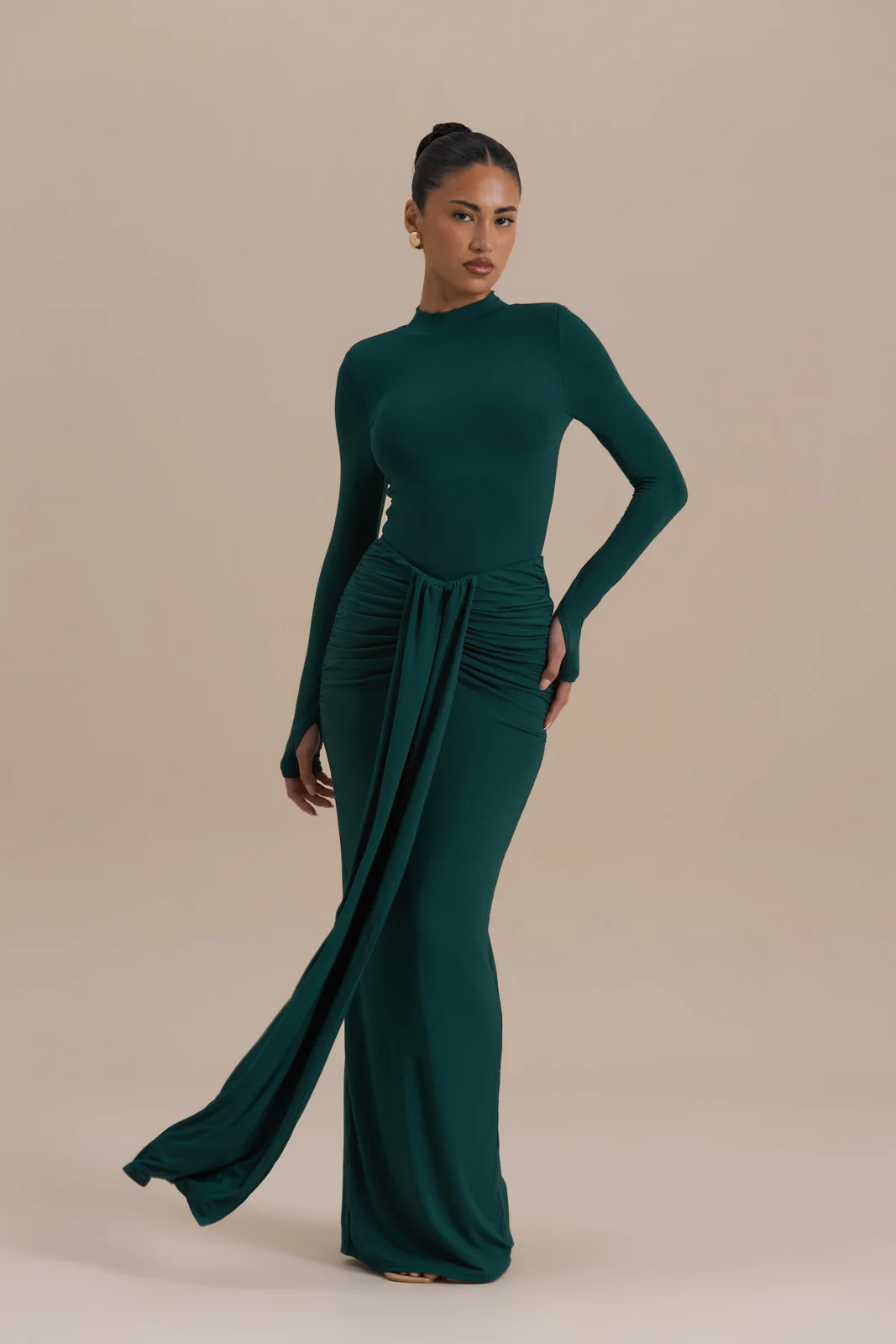 NARA DRAPE MAXI SKIRT | EMERALD - Image 3