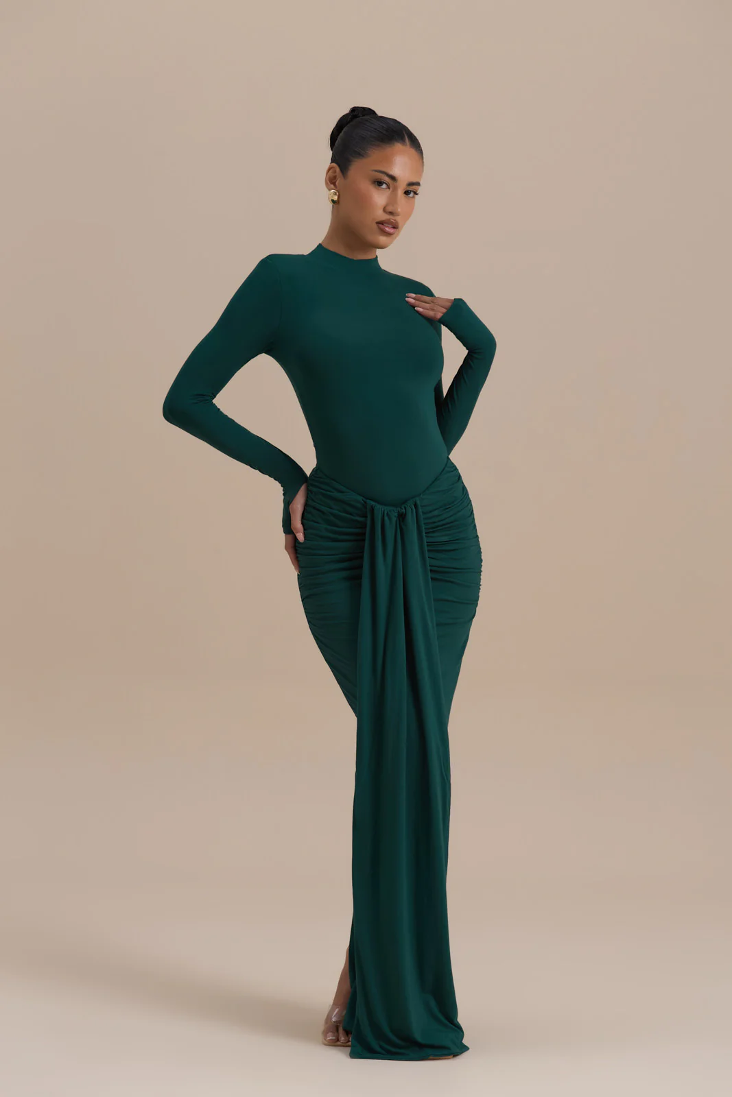 NARA DRAPE MAXI SKIRT | EMERALD - Image 4