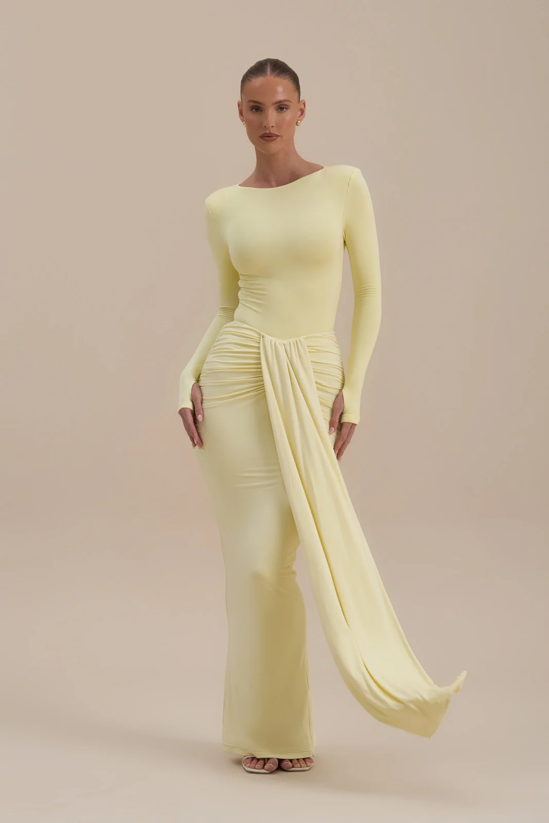 NARA DRAPE MAXI SKIRT | LEMON - SALE - Image 3