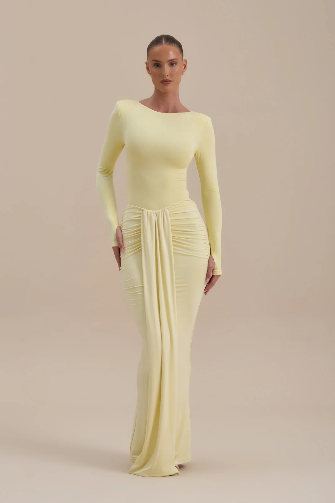NARA DRAPE MAXI SKIRT | LEMON - SALE - Image 4