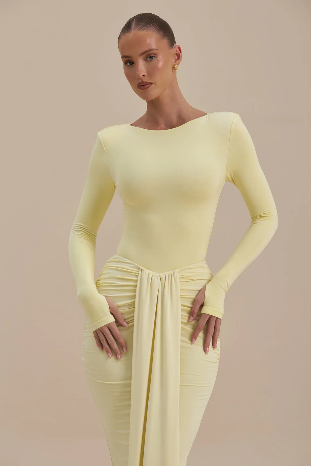 NARA DRAPE MAXI SKIRT | LEMON - SALE - Image 5
