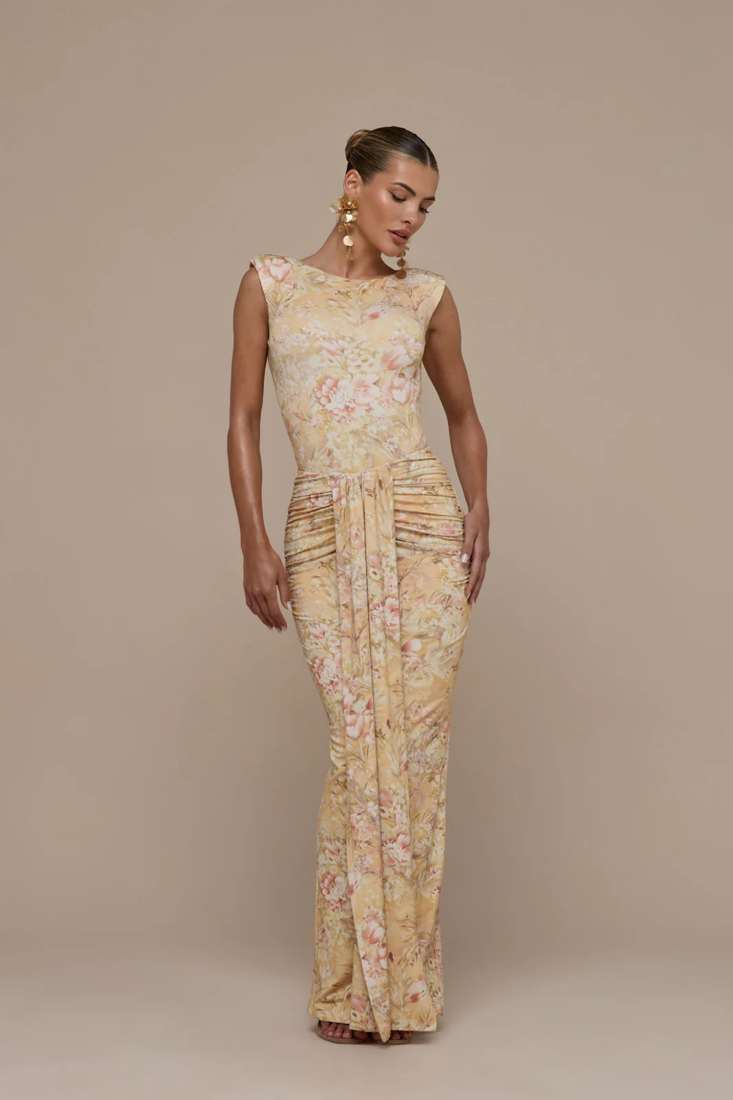 NARA DRAPE MAXI SKIRT | YELLOW FLORAL - Image 4