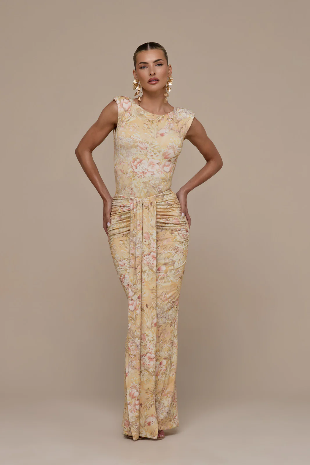 NARA DRAPE MAXI SKIRT | YELLOW FLORAL - Image 5