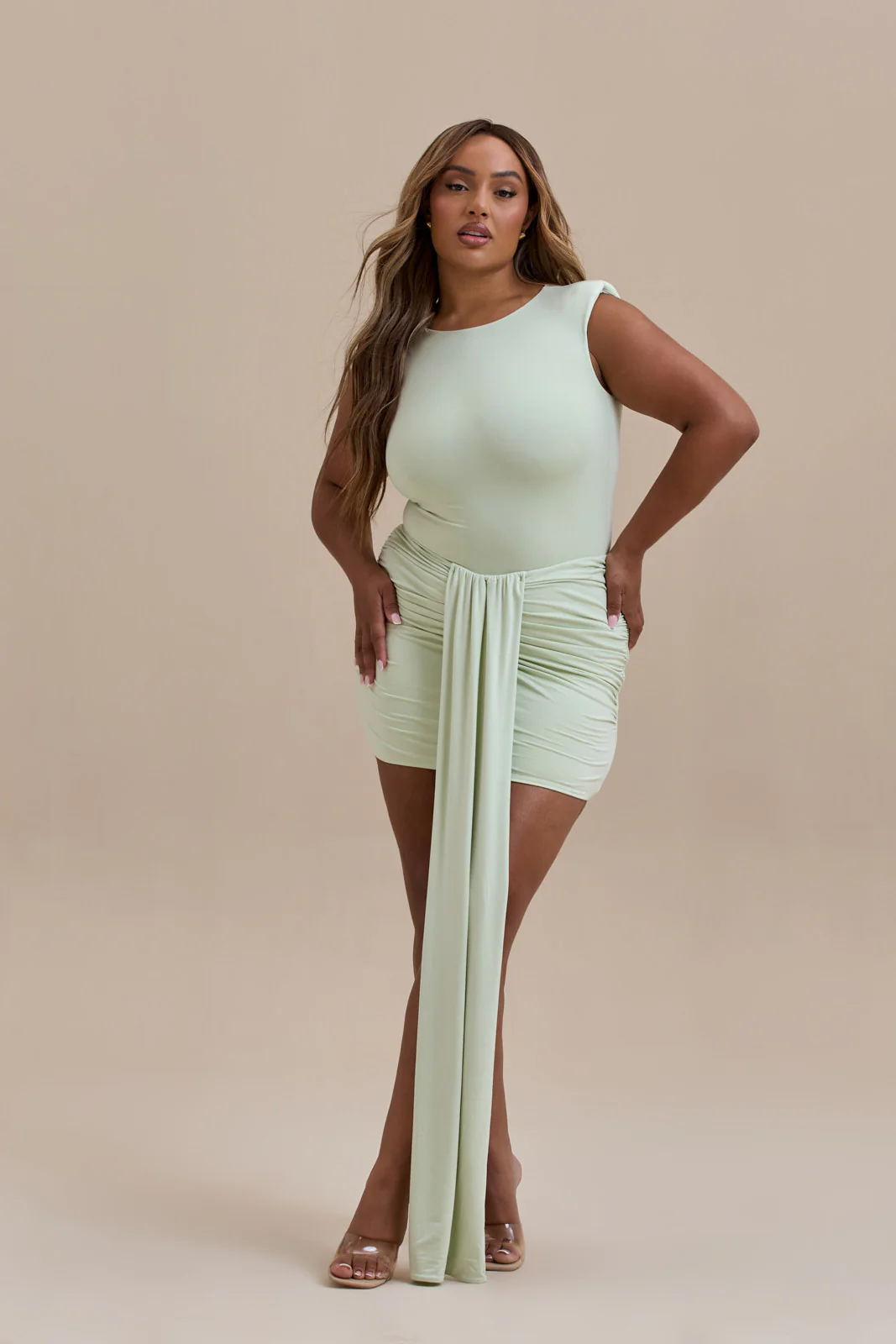 NARA DRAPE MINI SKIRT | MINT - SALE - Image 5