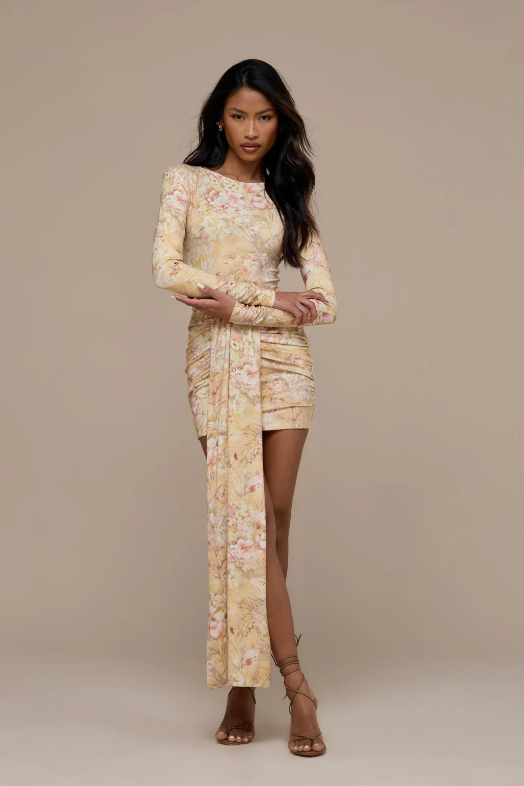 NARA DRAPE MINI SKIRT | YELLOW FLORAL - Image 7