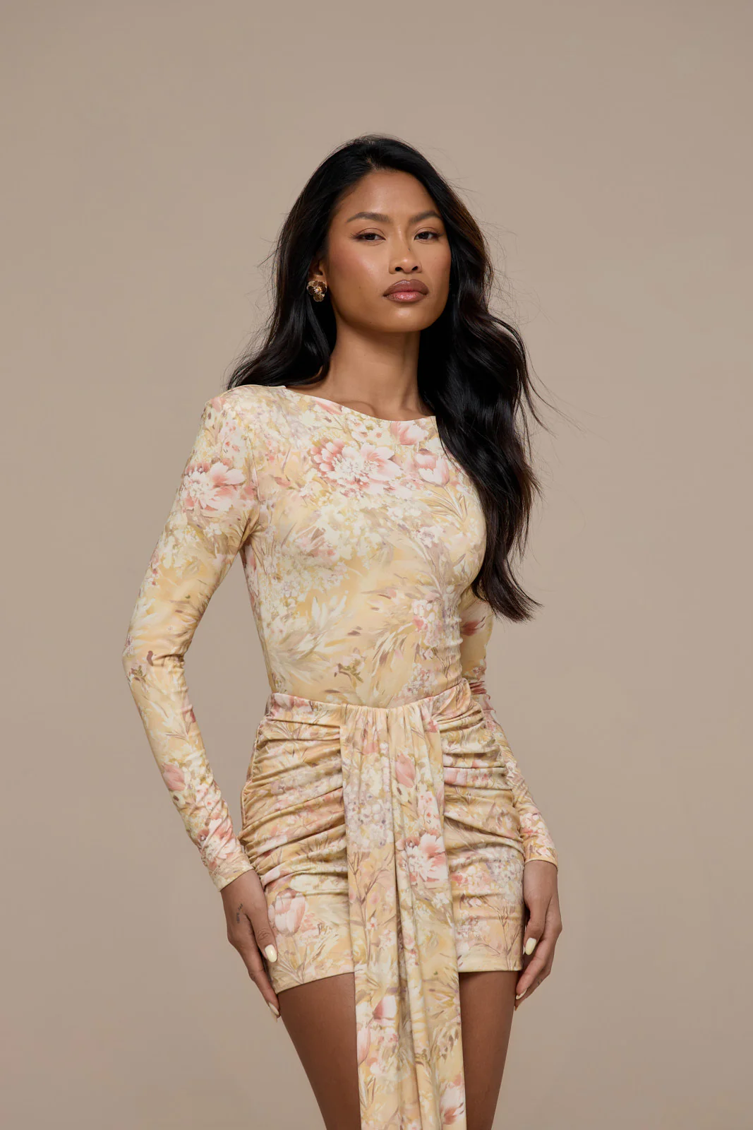 NARA DRAPE MINI SKIRT | YELLOW FLORAL - Image 9