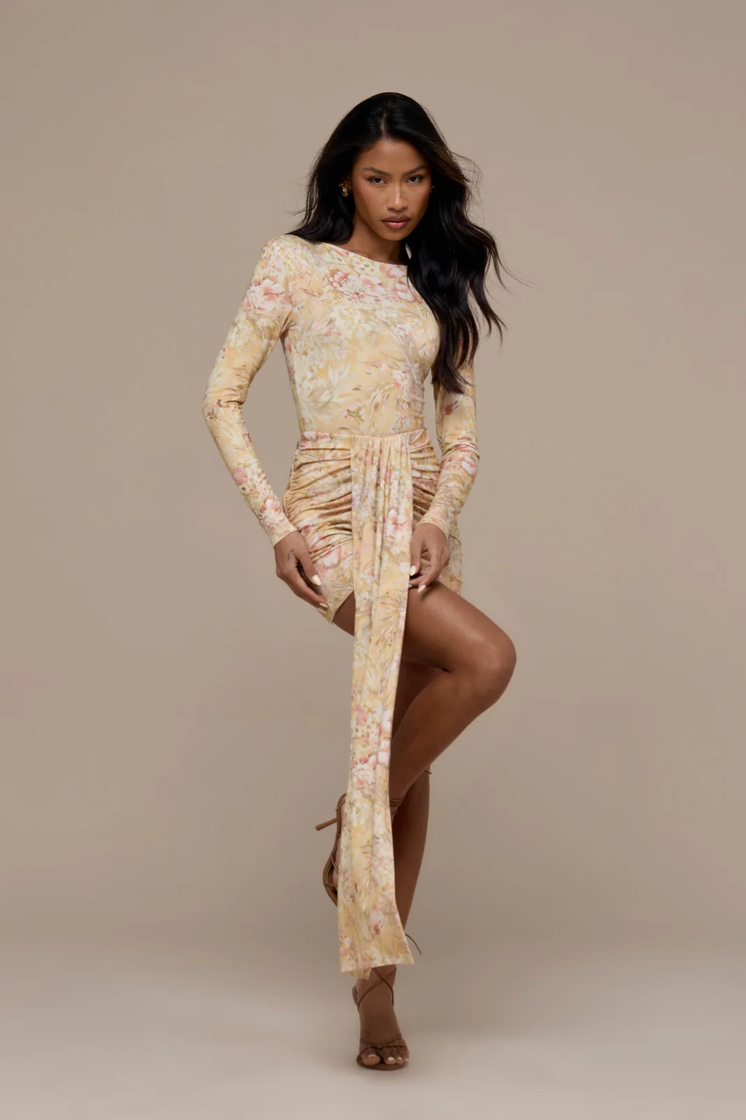 NARA LONG SLEEVE BOAT NECK BODYSUIT | YELLOW FLORAL - Image 5